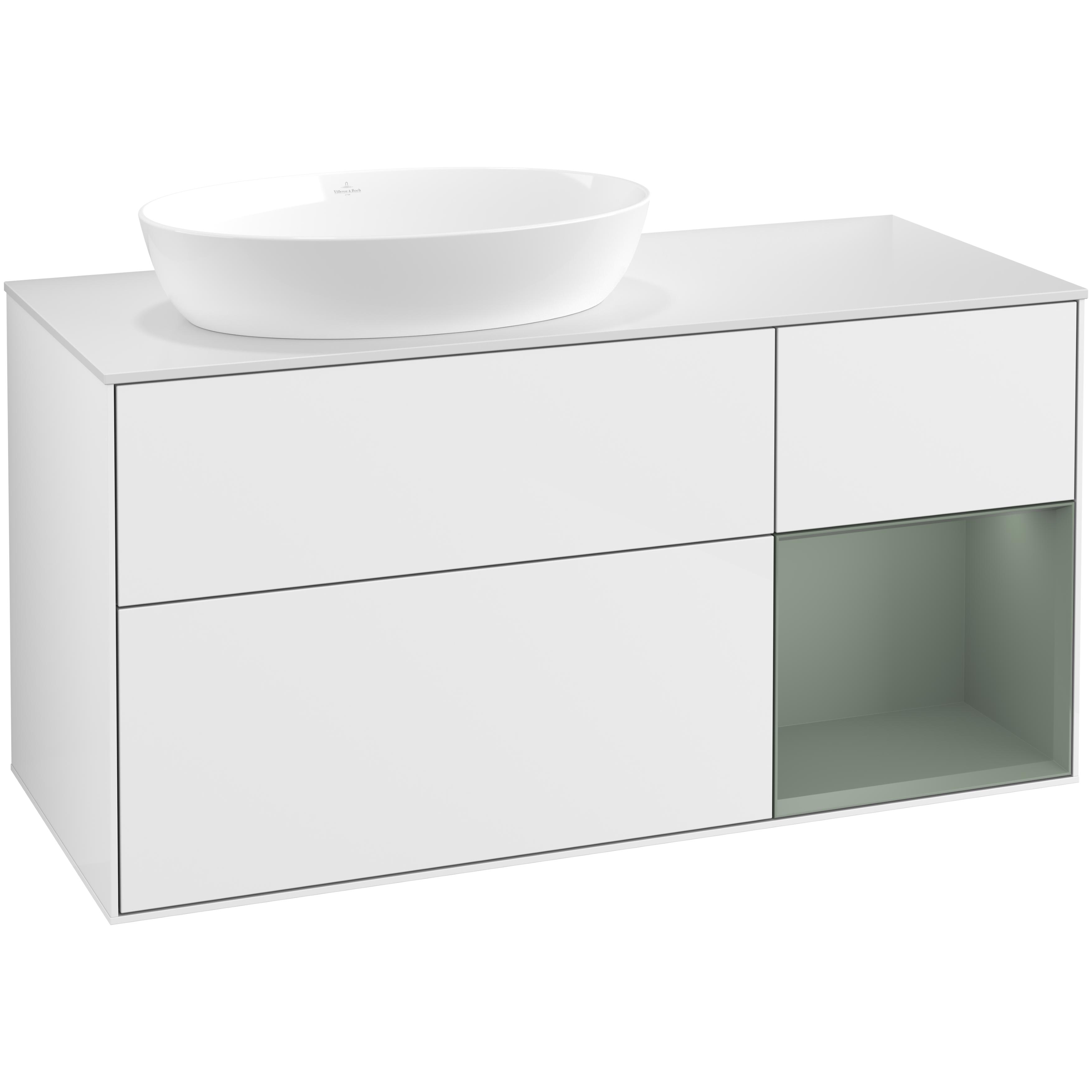 Tvättställsskåp Villeroy & Boch Finion med 3 Lådor Hylla och Bänkskiva för Ocentrerat Tvättställ från Artis & Collaro