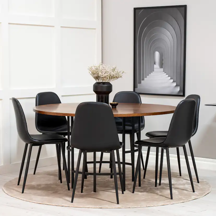 Spisegruppe furniture/fashion Copenhagen med 6 Pobbie Kunstlær Stoler