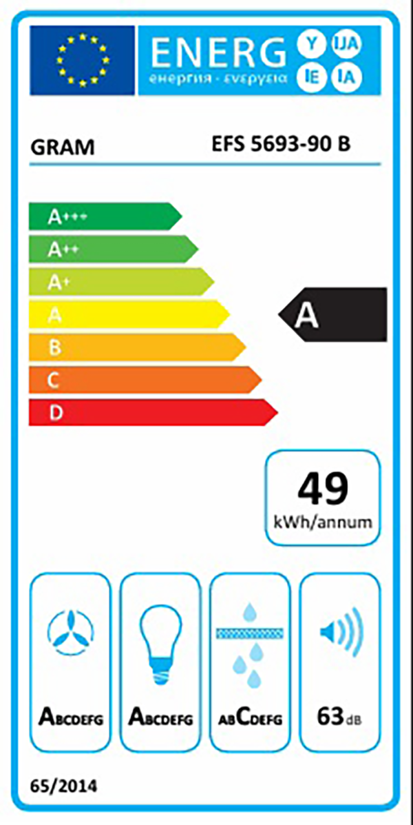 Kjøkkenvifte Gram EFS 5693-90 B Veggmontert Effektiv Sort