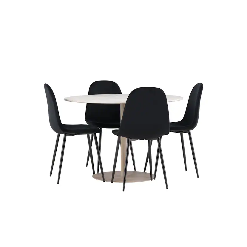 Spisegruppe Venture Home Lycke Ø110 med 4 stk Polar Stoler Fløyel