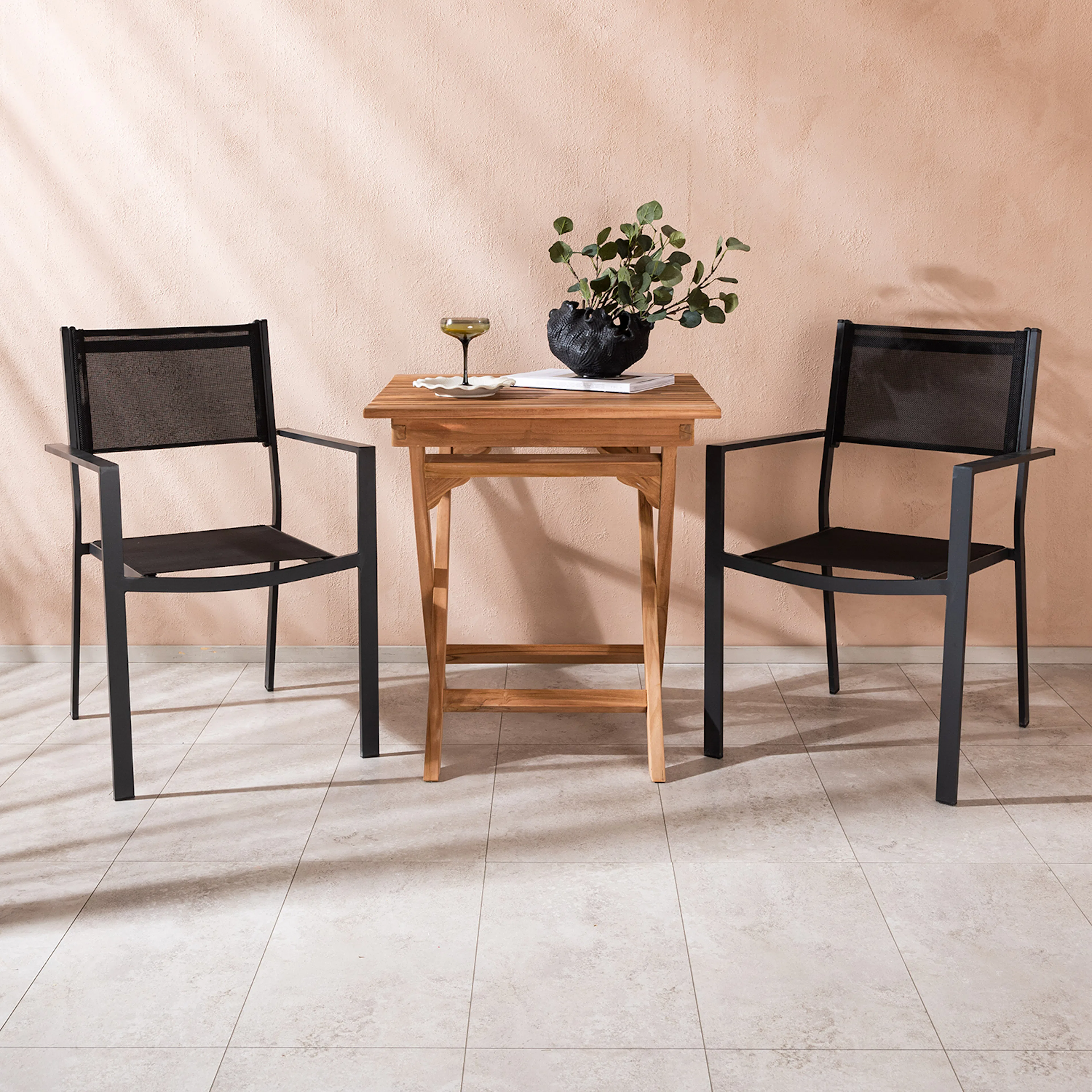 Cafégruppe Venture Home Ghana Teak 70x70 cm med 2 Copacabana Stablestoler