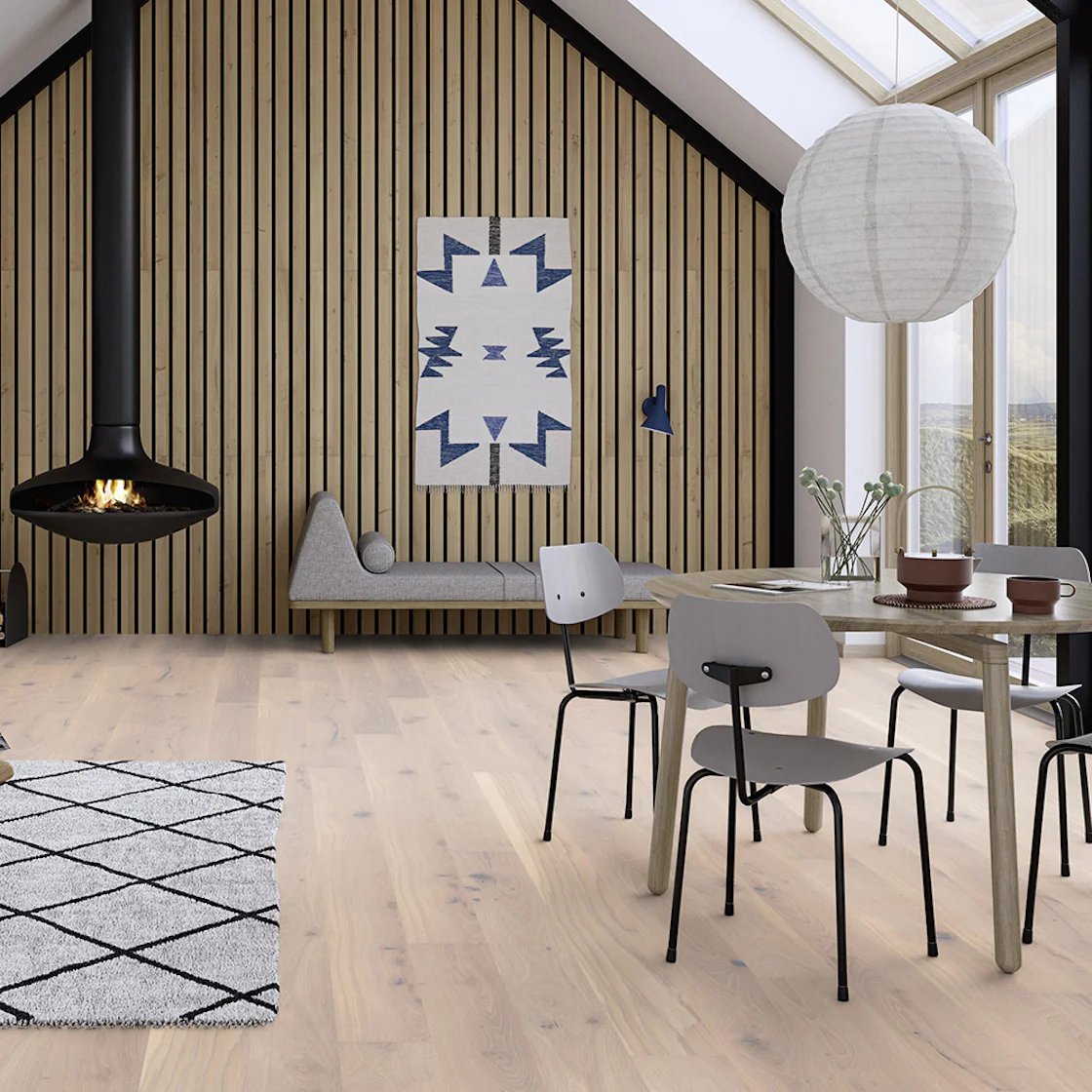 Produktbild: Boen Ek Vivo plankgolv i pale white, borstad och ultramatt yta