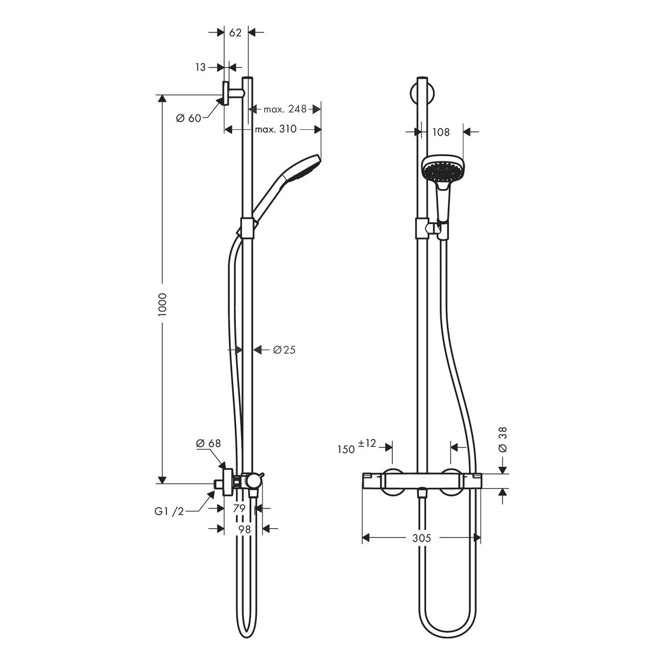Dusjsett Hansgrohe Croma Select E SemiPipe Multi