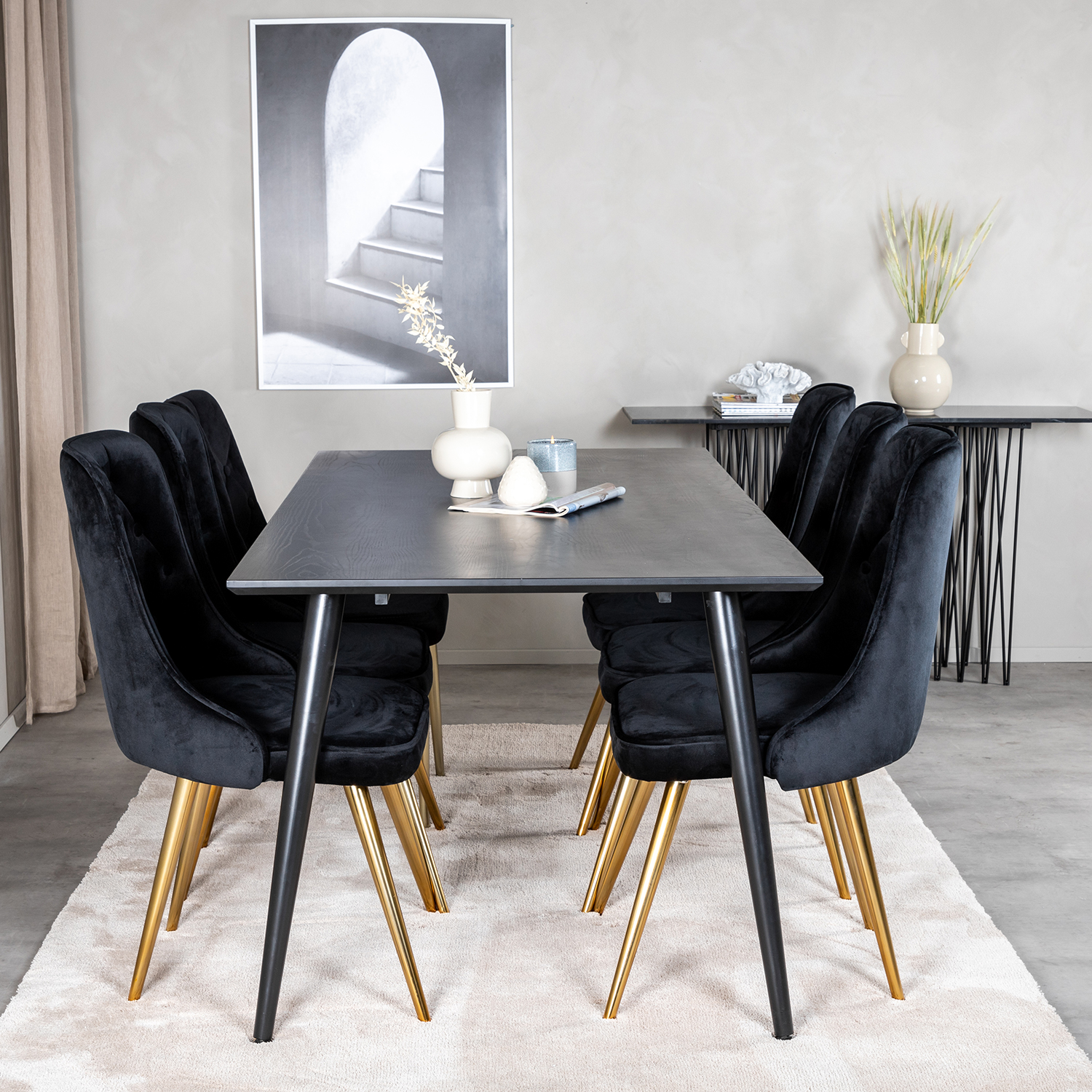 Spisegruppe Venture Home Dipp med 6 Velvet Deluxe Fløyel Stoler