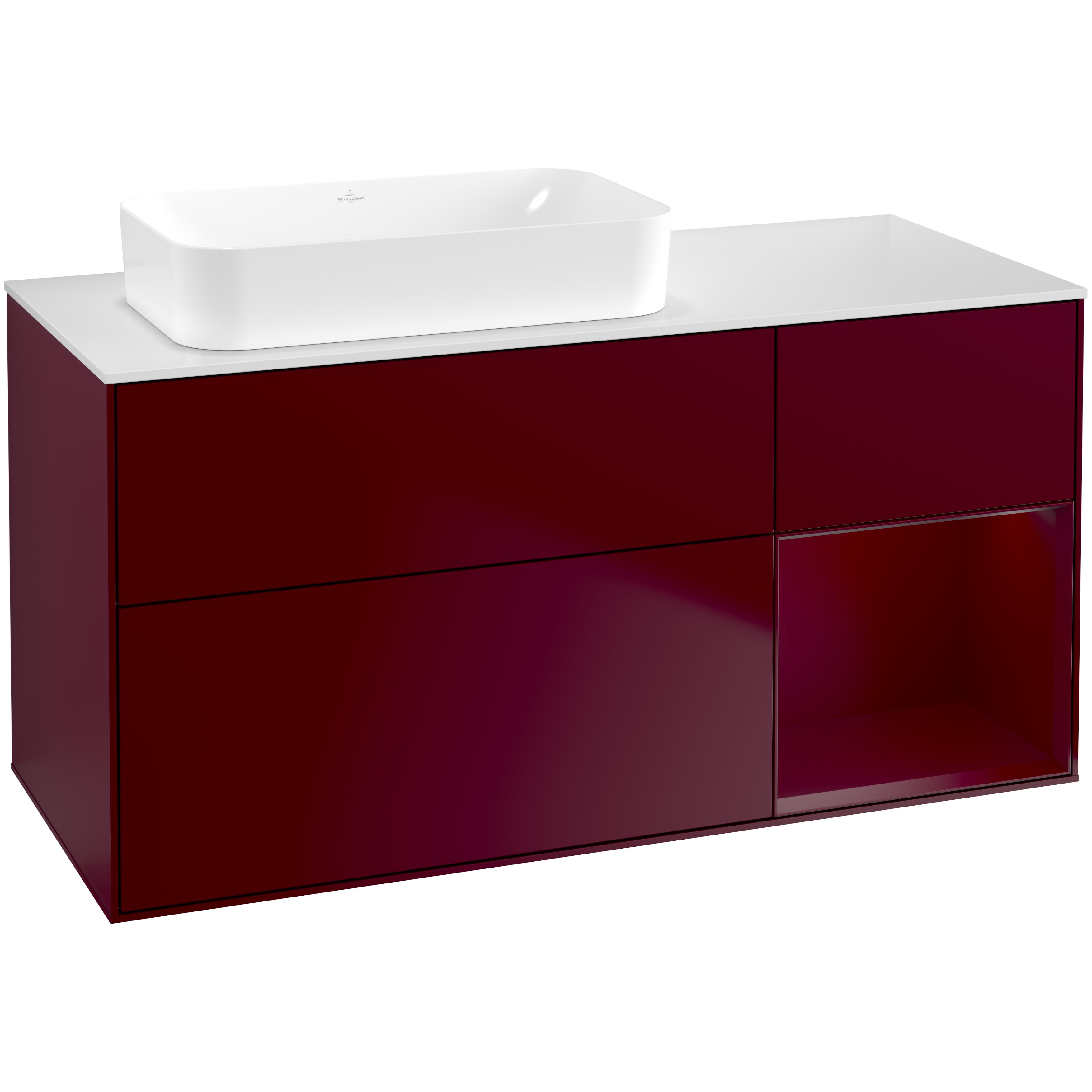 Tvättställsskåp Villeroy & Boch Finion med 3 Lådor Hylla och Bänkskiva för Ocentrerat Fristående Tvättställ