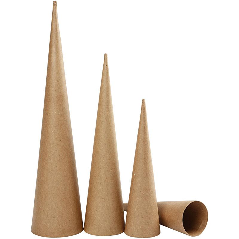 Høye Kjegler Creativ Company Pappmaché H30-40-50 cm D8-9-11,5 cm 3 stk/1 Pk