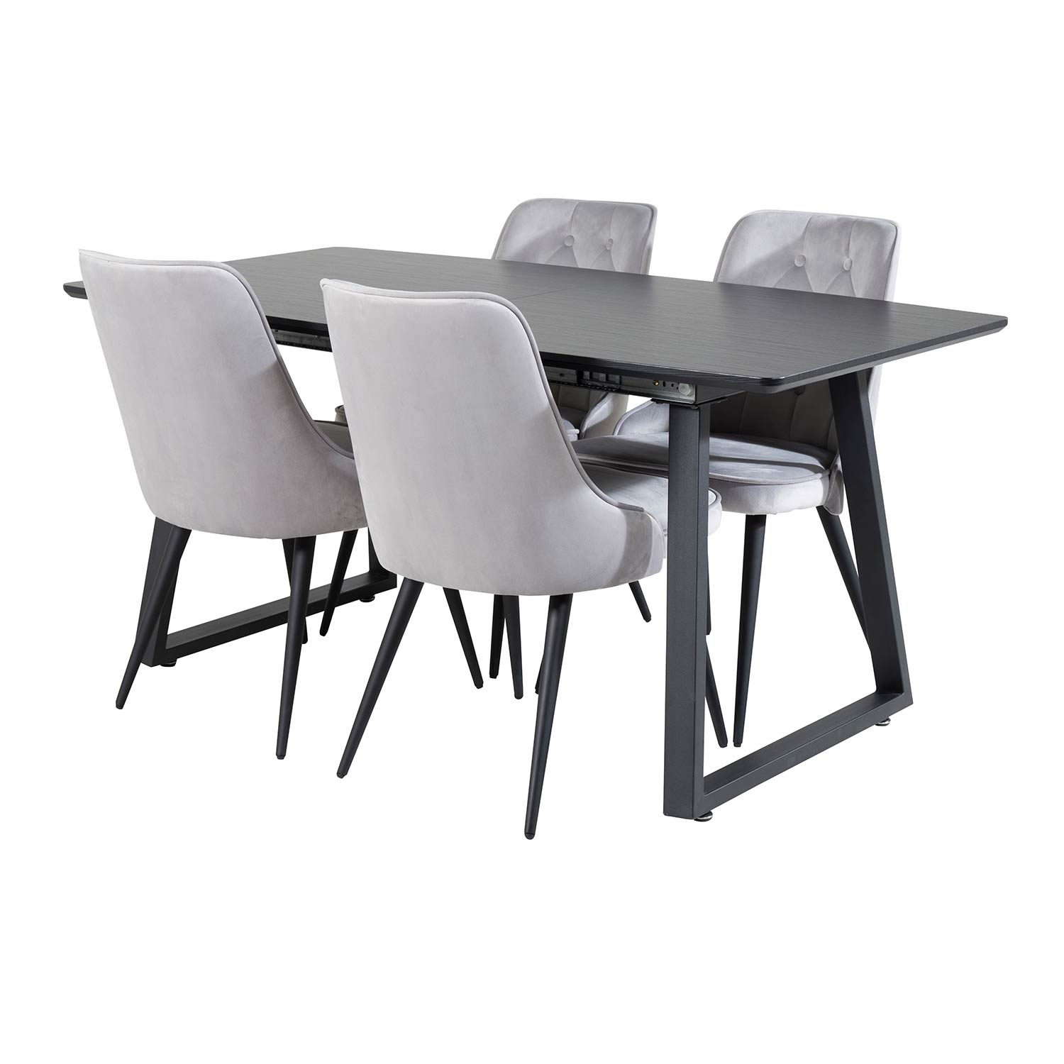 Inca Extentiontable-Black top+Velvet Chair-ljusgrå/Black_4 Sort/Lysegrå