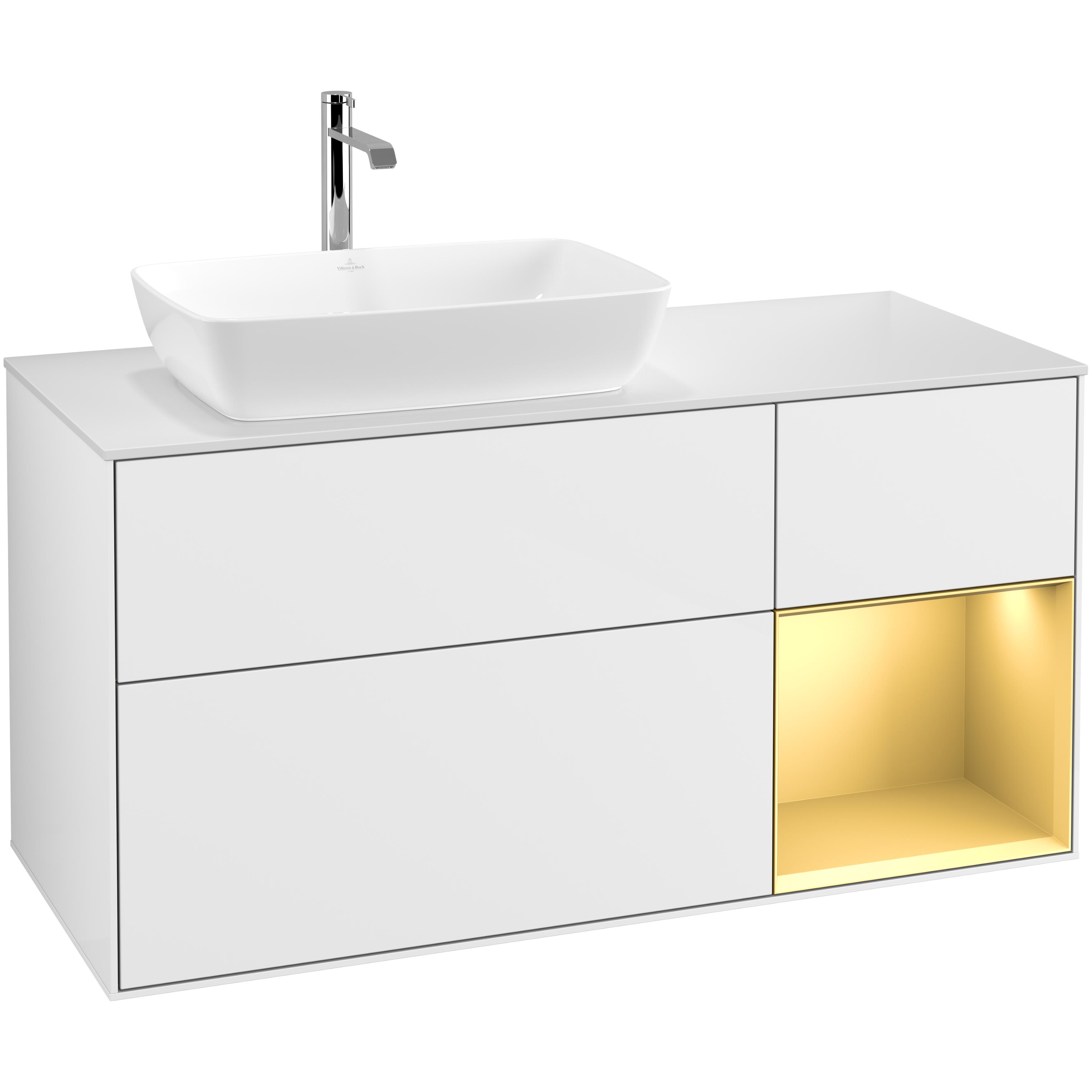 Tvättställsskåp Villeroy & Boch Finion med 3 Lådor Hylla och Bänkskiva för Ocentrerat Tvättställ från Artis & Collaro