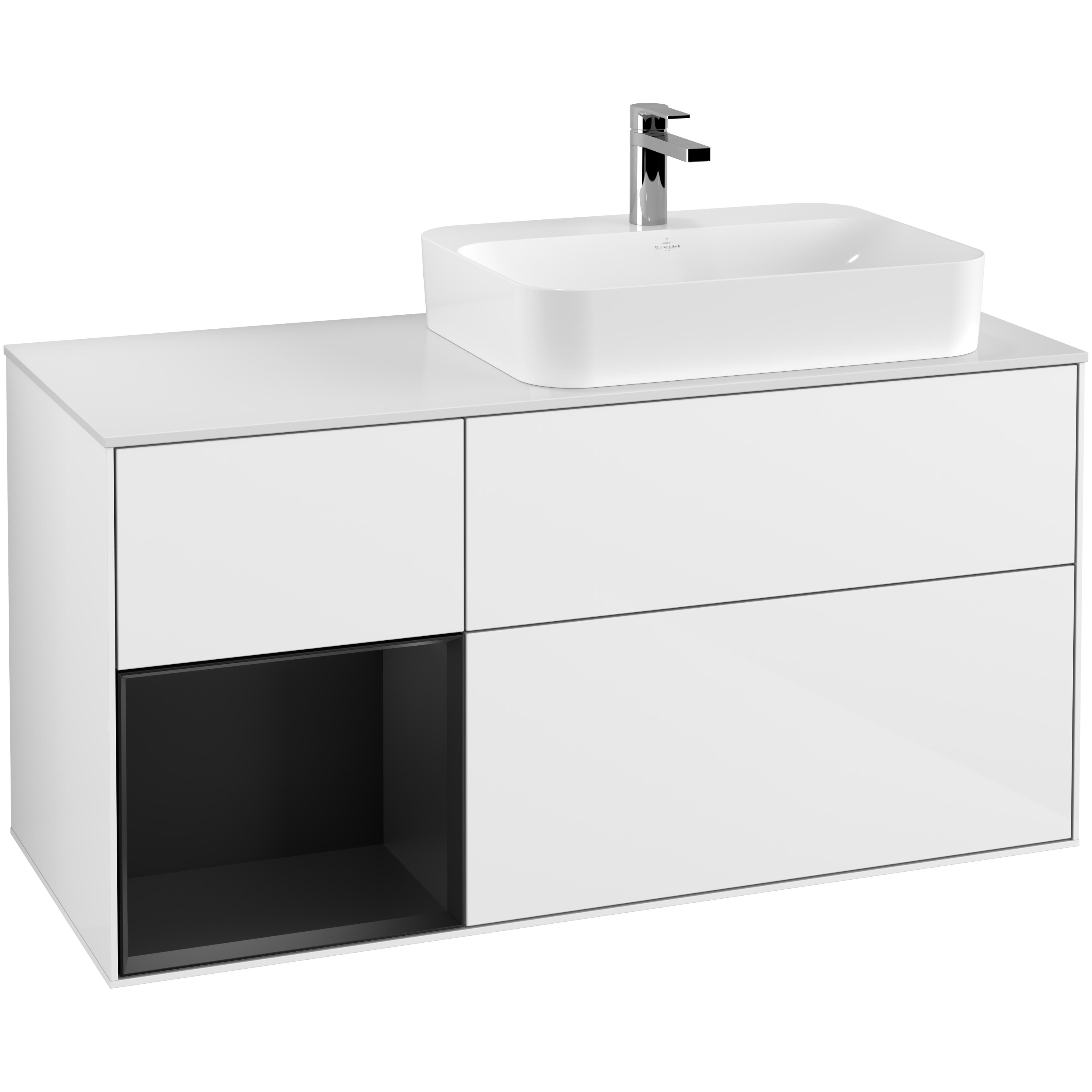 Tvättställsskåp Villeroy & Boch Finion med 3 Lådor Hylla och Bänkskiva för Ocentrerat Ytmonterat Tvättställ