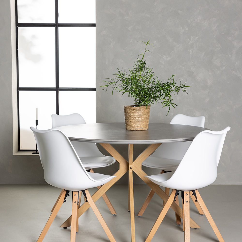 Matgrupp Venture Home Piazza Ø120 cm med 4 st Zeno stolar Hvit