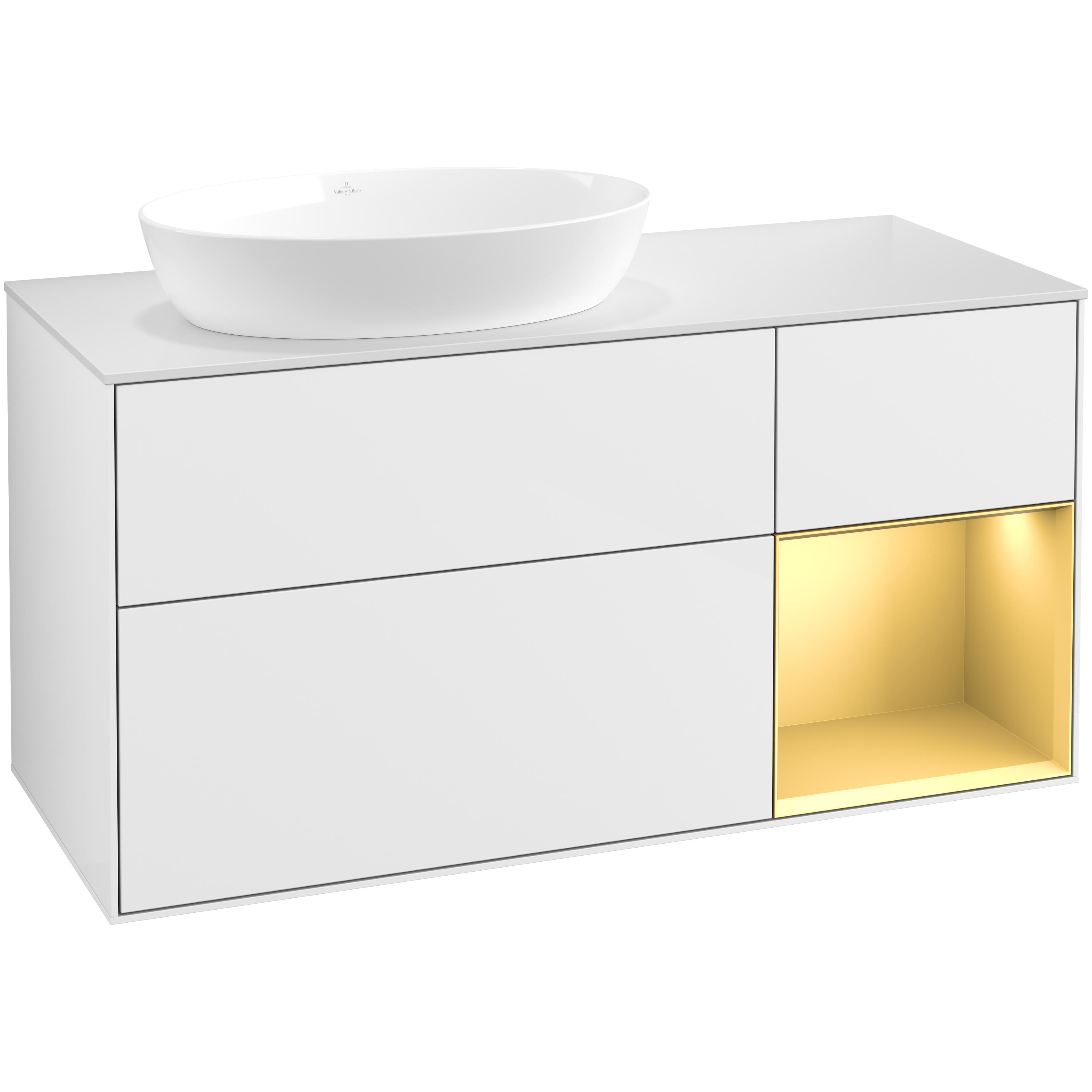 Tvättställsskåp Villeroy & Boch Finion med 3 Lådor Hylla och Bänkskiva för Ocentrerat Tvättställ från Artis & Collaro