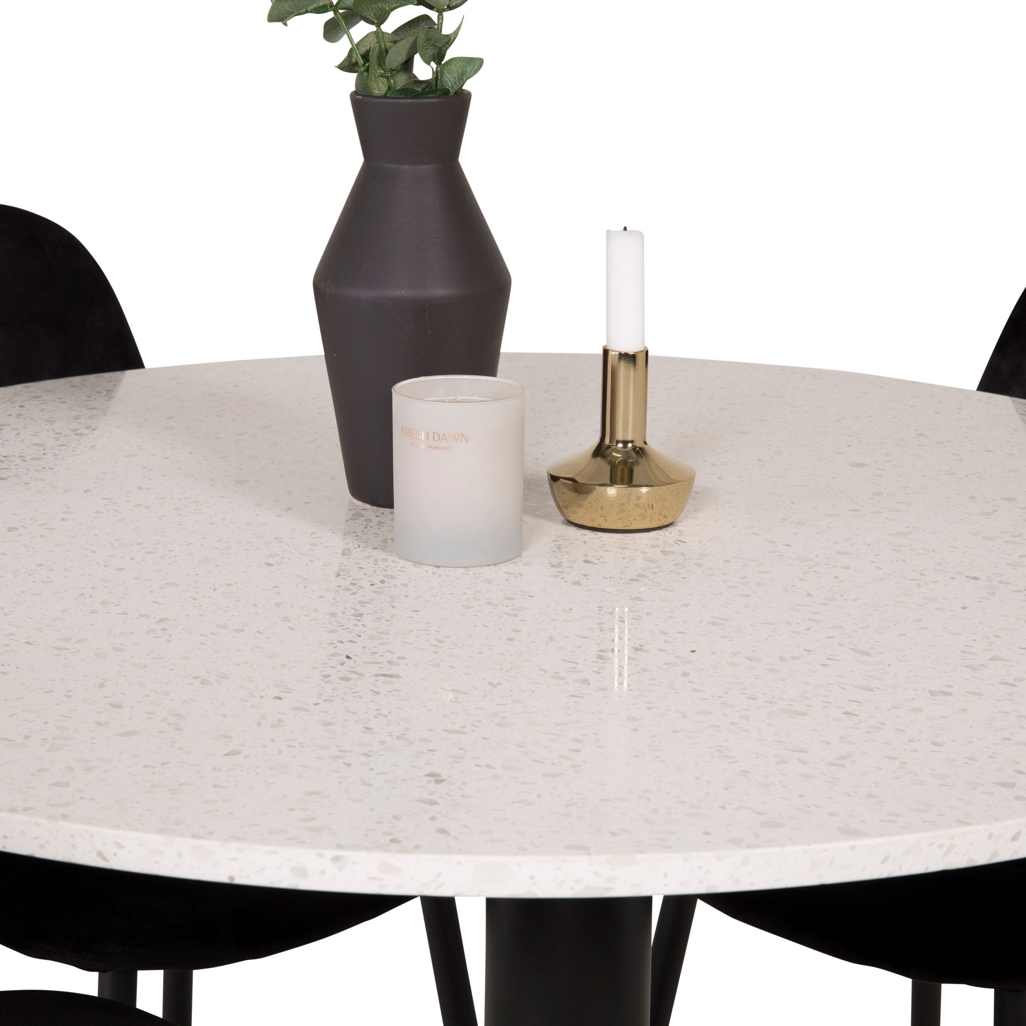 Spisegruppe Venture Home Roxanna HHvitBord med 4 Pobbie Stoler Fløyel