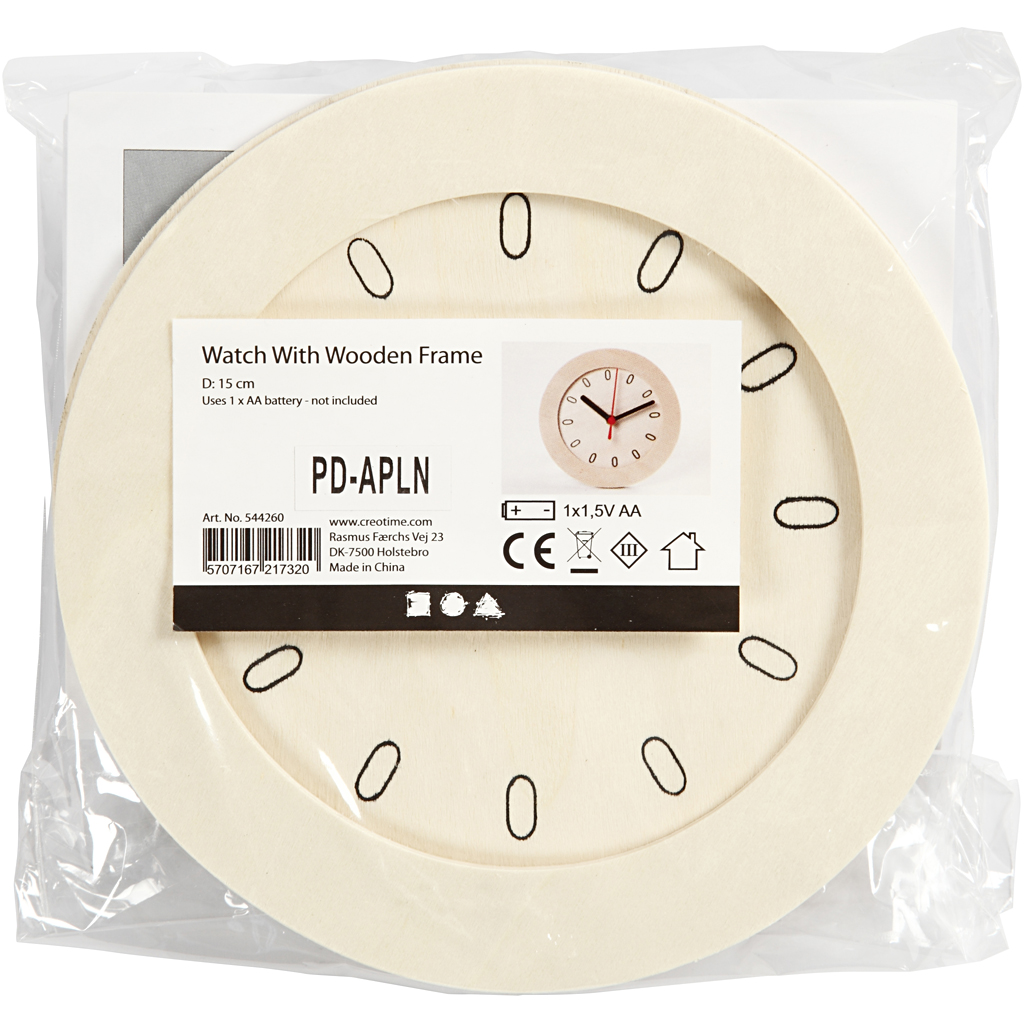 Klokke Creativ Company med Treramme D15 cm 1 stk