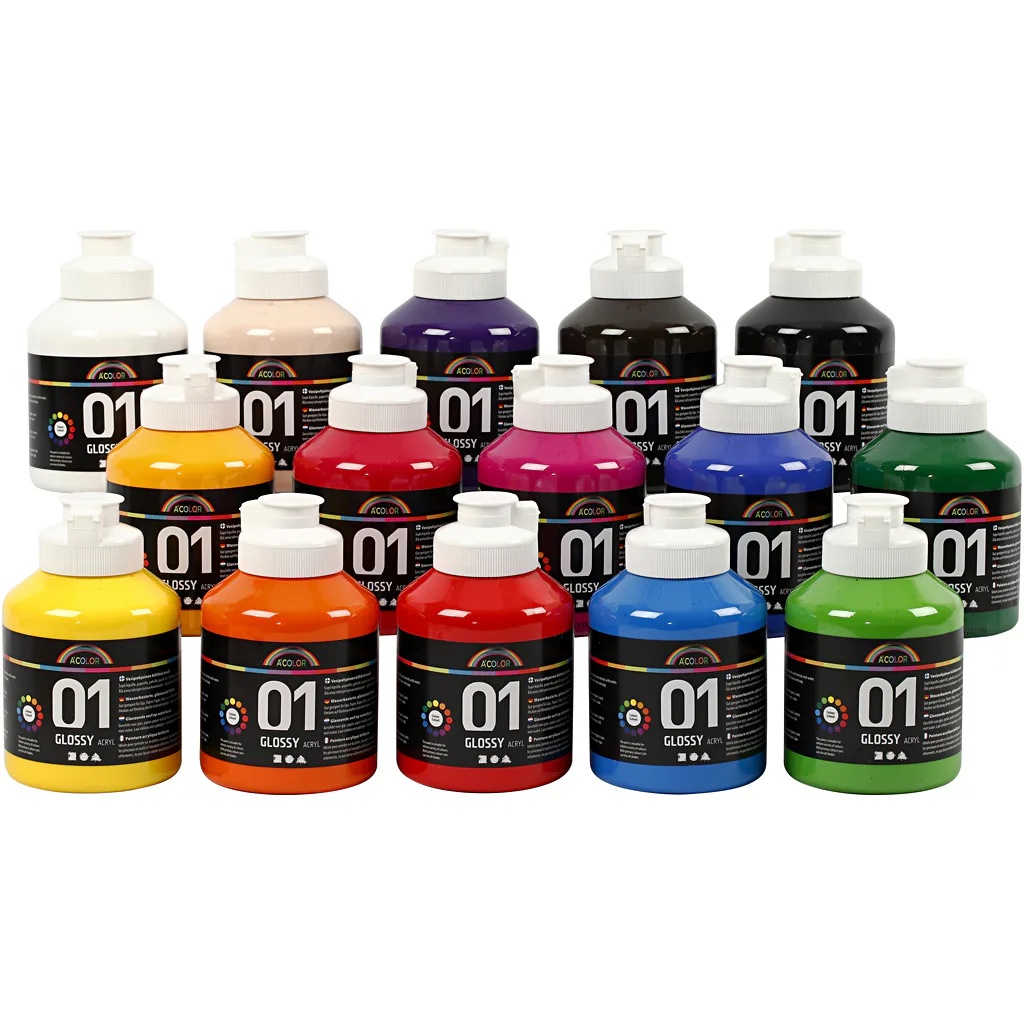 Akrylmaling Creativ Company A-color Ass Farger Nr 01 Blank 15 stk 500 ml/1 Pk