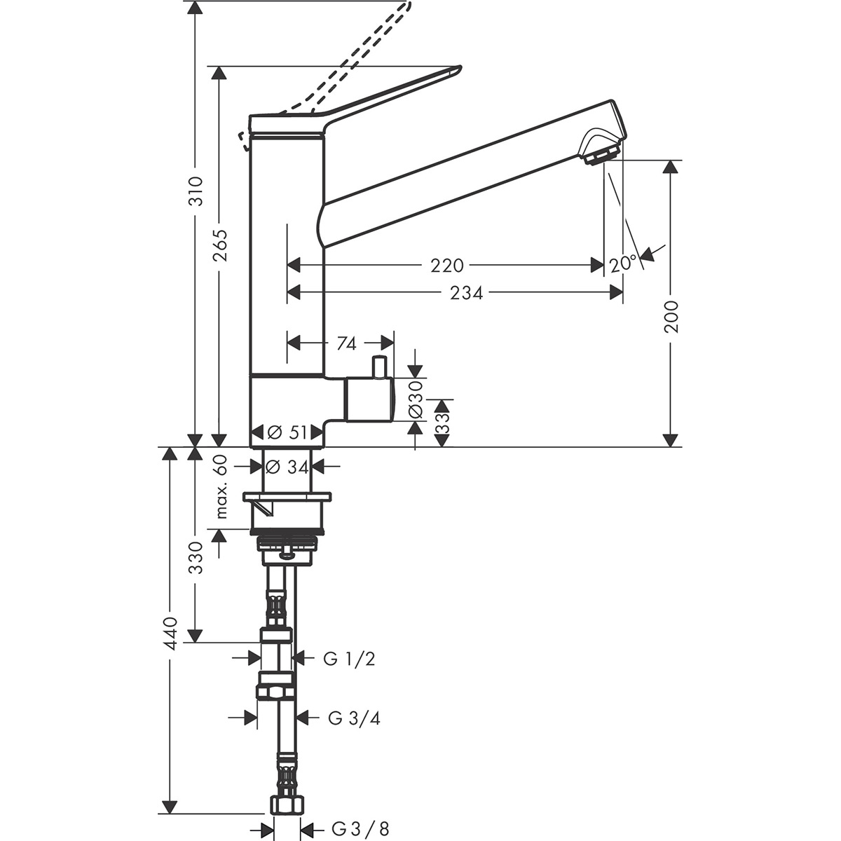 Kjøkkenbatteri Hansgrohe Zesis M33 200 CoolStart 1jet