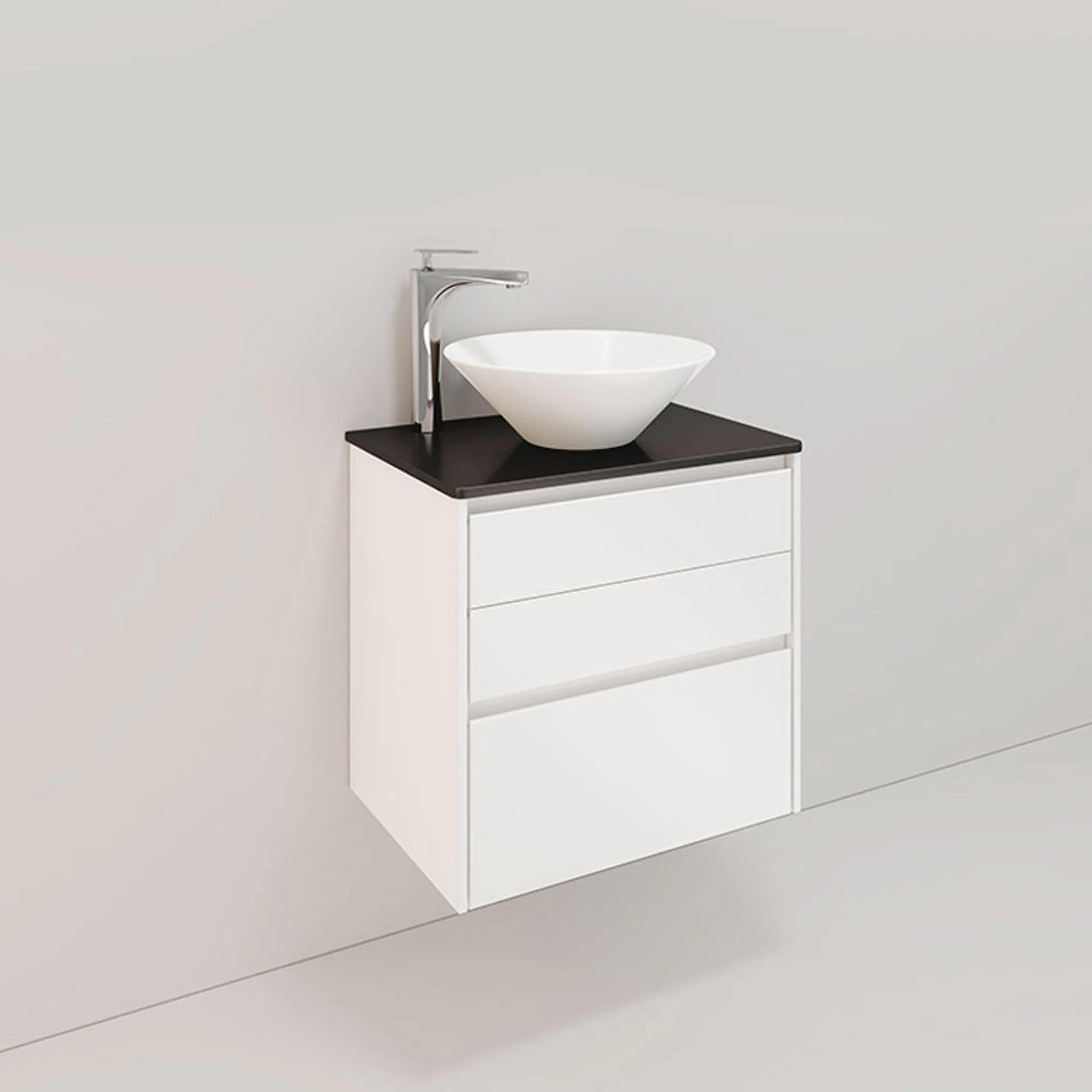 Tvättställsskåp Noro Lifestyle Concept 600 Vit, 3 lådor, Loo BxH: 60x61,5 cm, 3 lådor, Centrerat Tvättställ