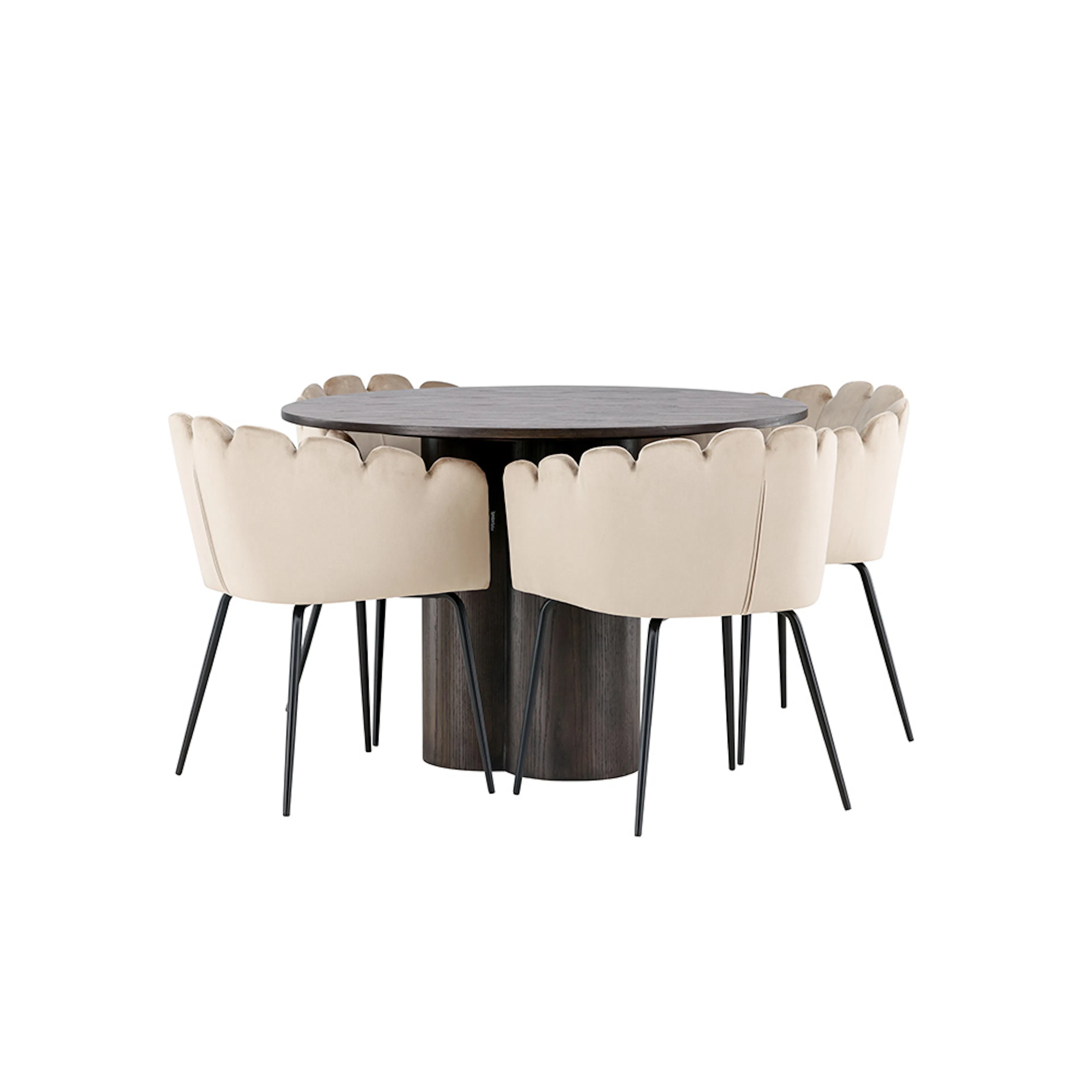 Spisegruppe Venture Home Olivia Ø 110 cm med 4 Limhamn Stoler Fløyel