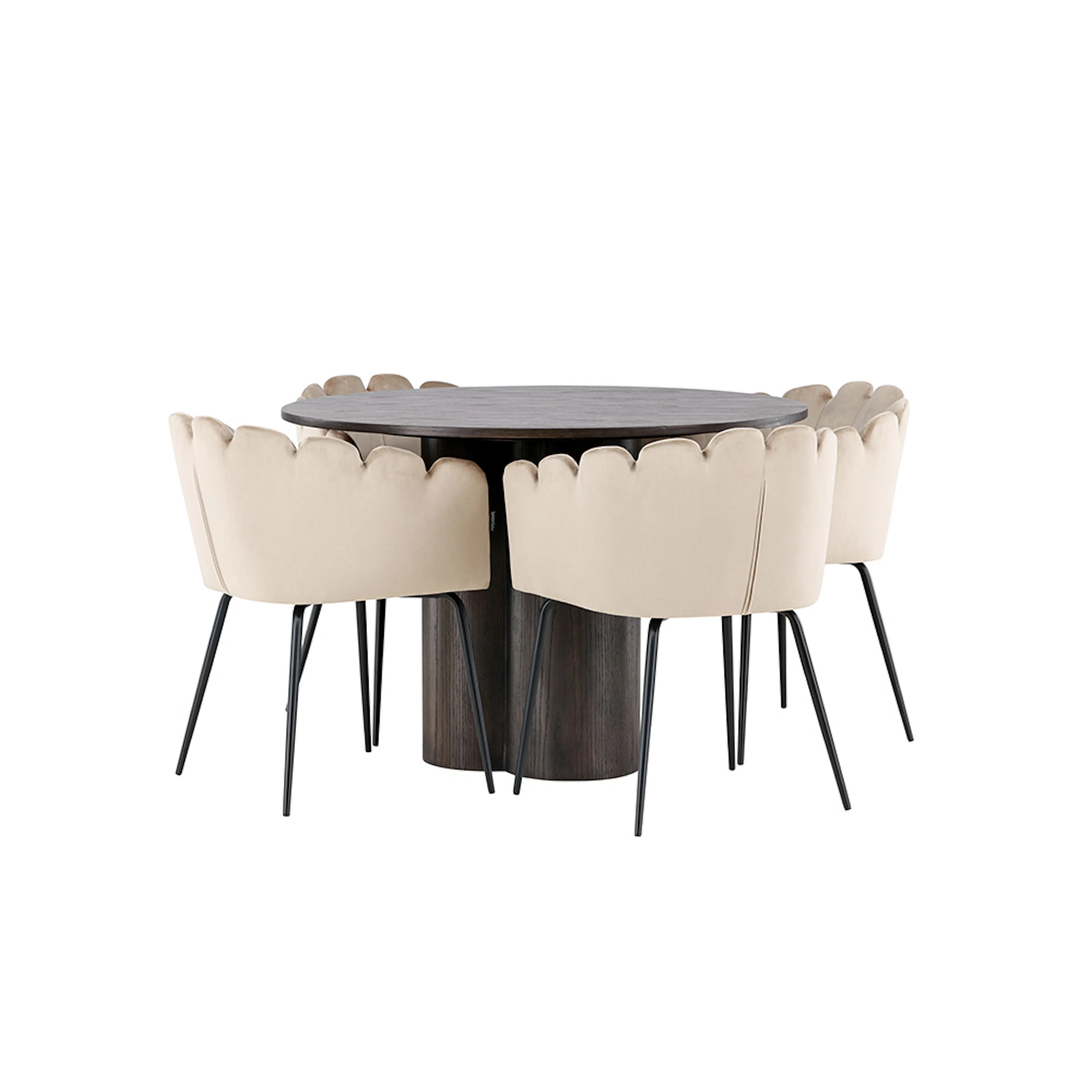 Spisegruppe Venture Home Olivia Ø 110 cm med 4 Limhamn Stoler Fløyel