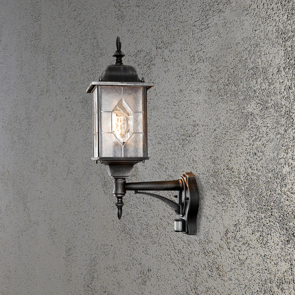Vegglampe Gnosjö Konstsmide Milano Opp E27 Sort/sølv Bevegelsessensor