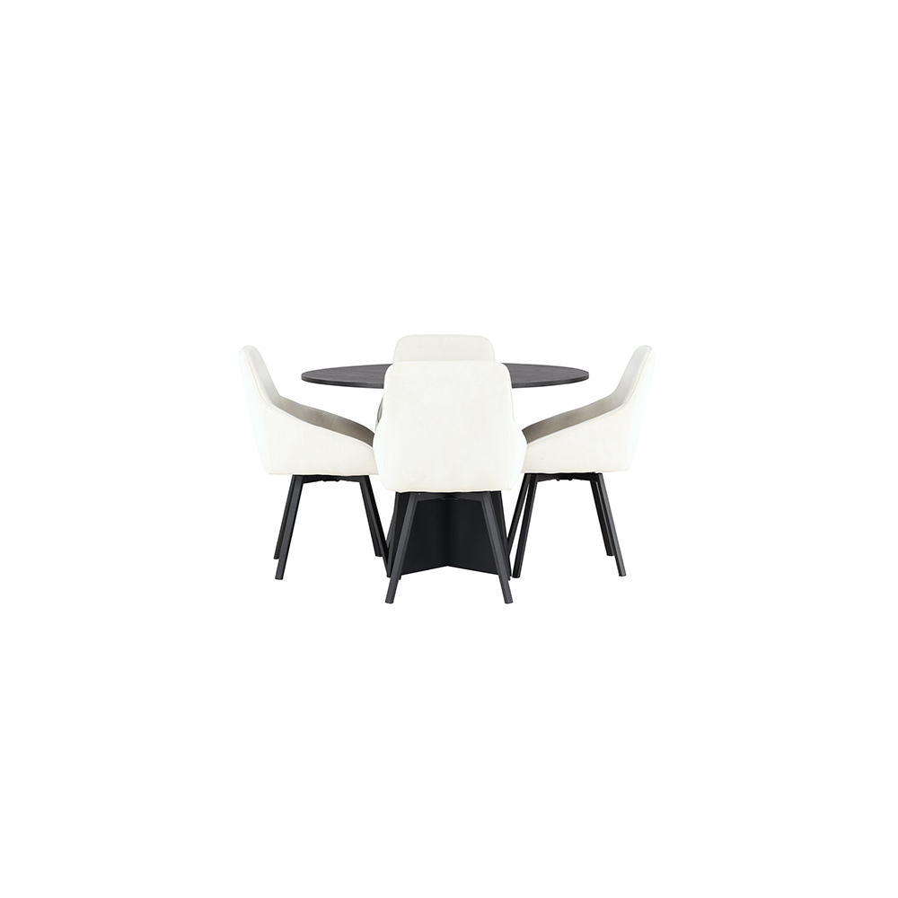 Spisegruppe Venture Home Bootcut Ø110 cm med 4 stk Rosie Stoler