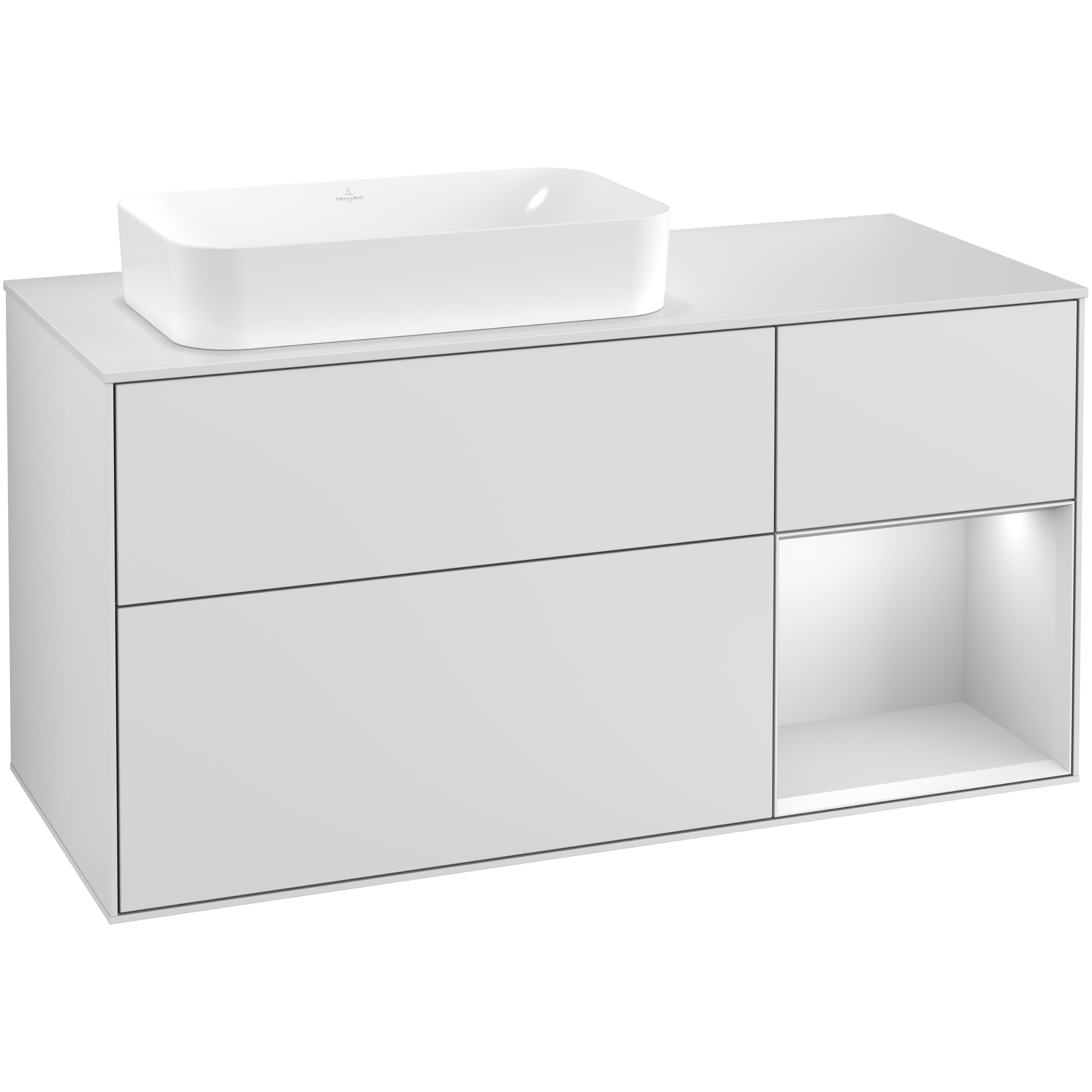 Tvättställsskåp Villeroy & Boch Finion med 3 Lådor Hylla och Bänkskiva för Ocentrerat Fristående Tvättställ