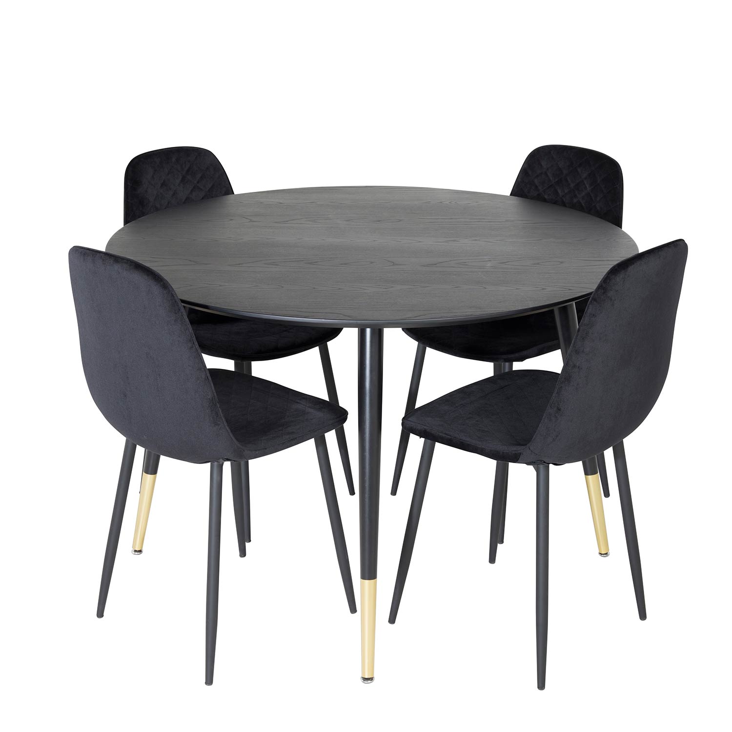 Dipp Table /Black Brass+Polar Diamond Chair - Black Velvet_4 Sort/Messing/Sort, Sammet