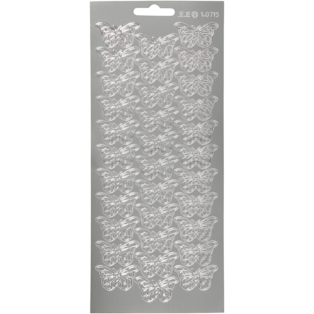 Stickers, silver, fjärilar, 10x23 cm, 1 ark Sølv