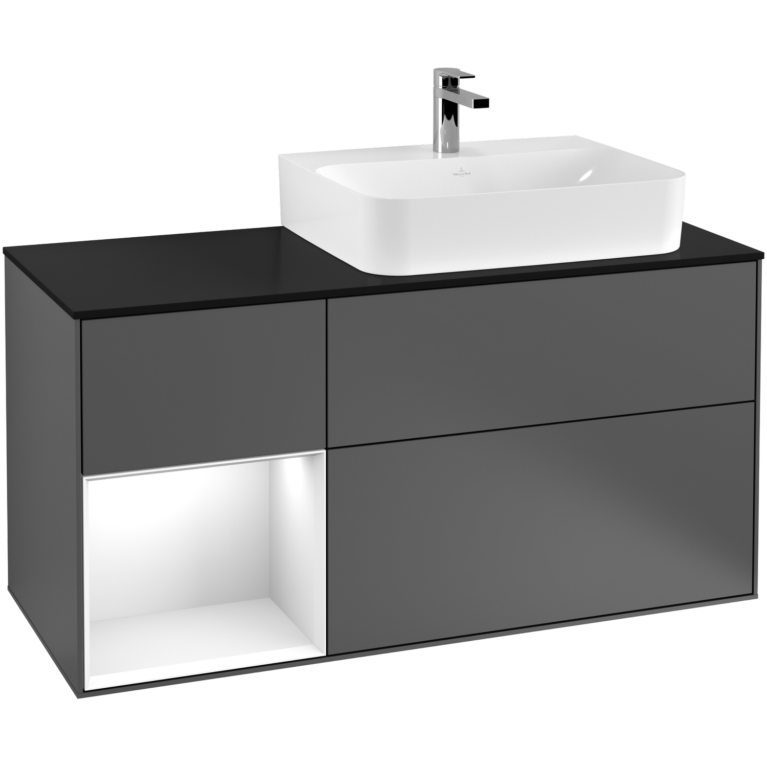 Tvättställsskåp Villeroy & Boch Finion med 3 Lådor Hylla och Bänkskiva för Ocentrerat Tvättställ