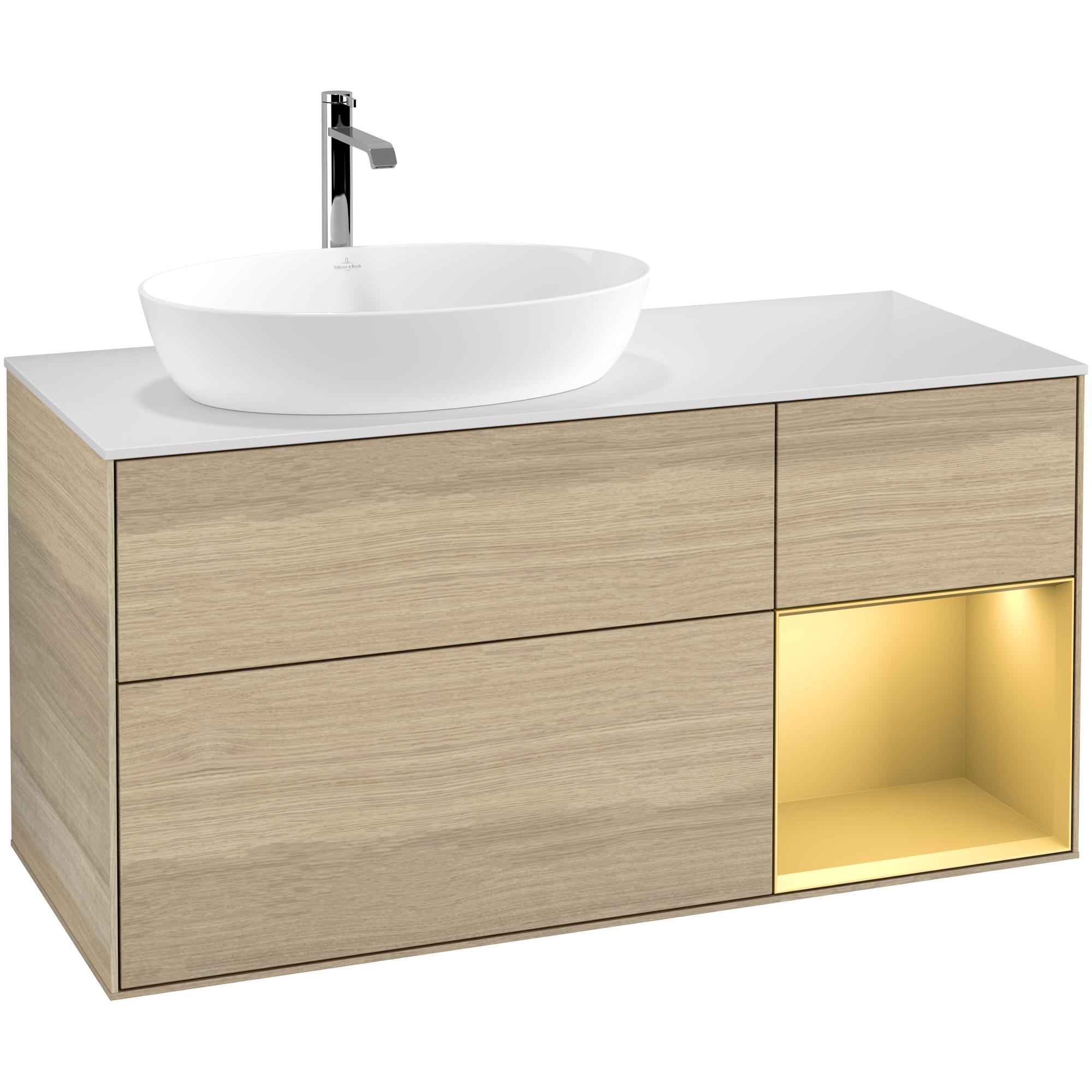 Tvättställsskåp Villeroy & Boch Finion med 3 Lådor Hylla och Bänkskiva för Ocentrerat Tvättställ från Artis & Collaro