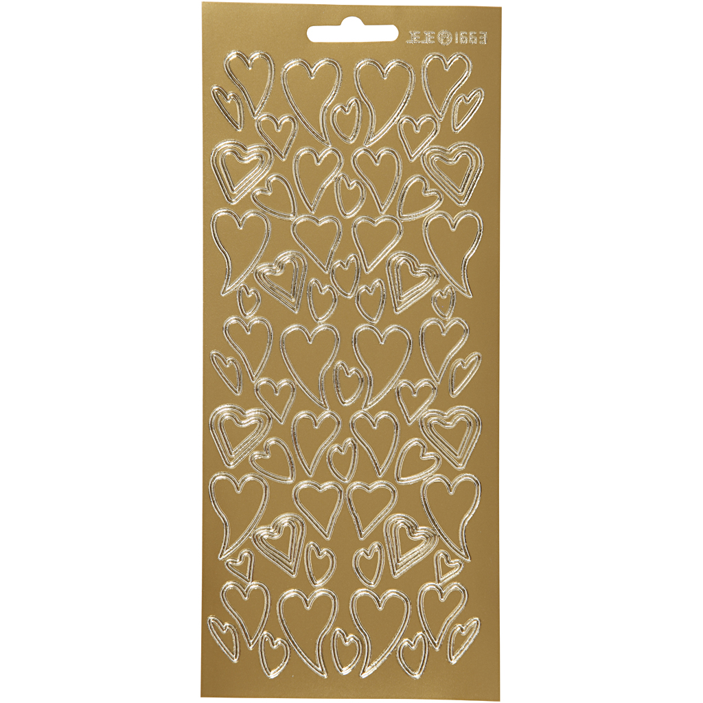 Stickers, guld, hjärtan, 10x23 cm, 1 ark Guld