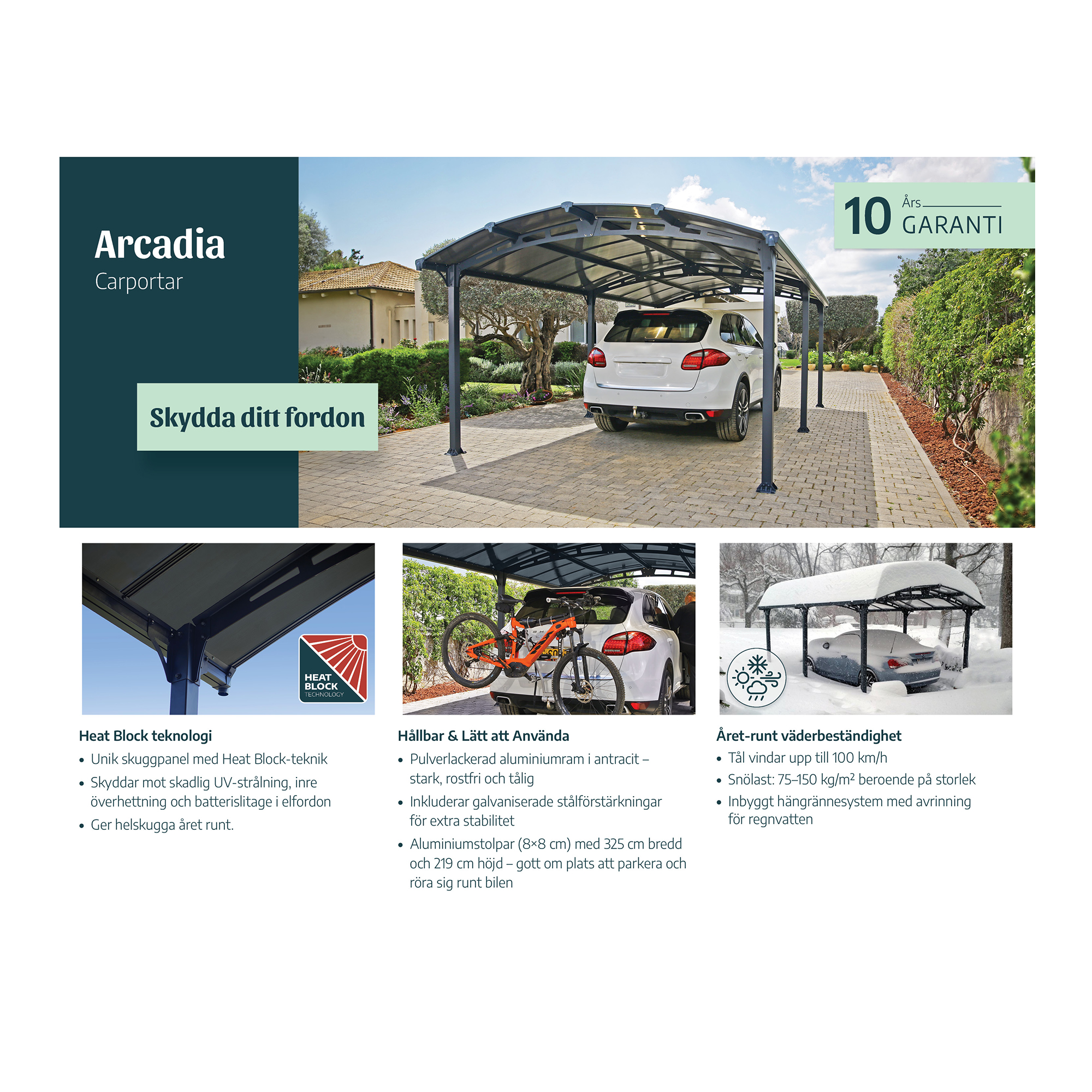 Dobbel Carport Canopia av Palram Arcadia i Metall 3,6x13 m