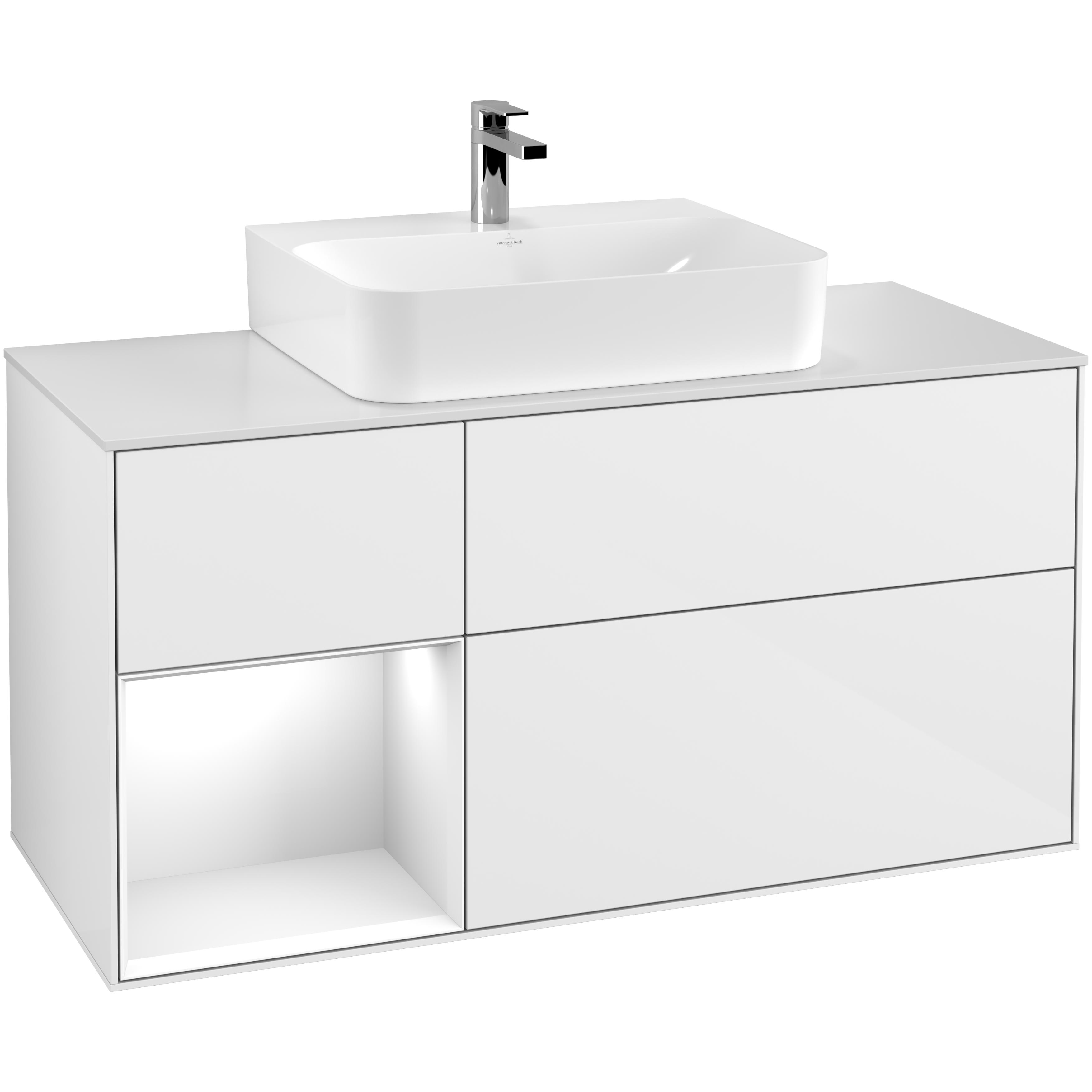 Tvättställsskåp Villeroy & Boch Finion med 3 Lådor Hylla och Bänkskiva för Centrerat Tvättställ | badrum - badrumsmobler - tvattstallsskap-och-kommod | KakelKungen