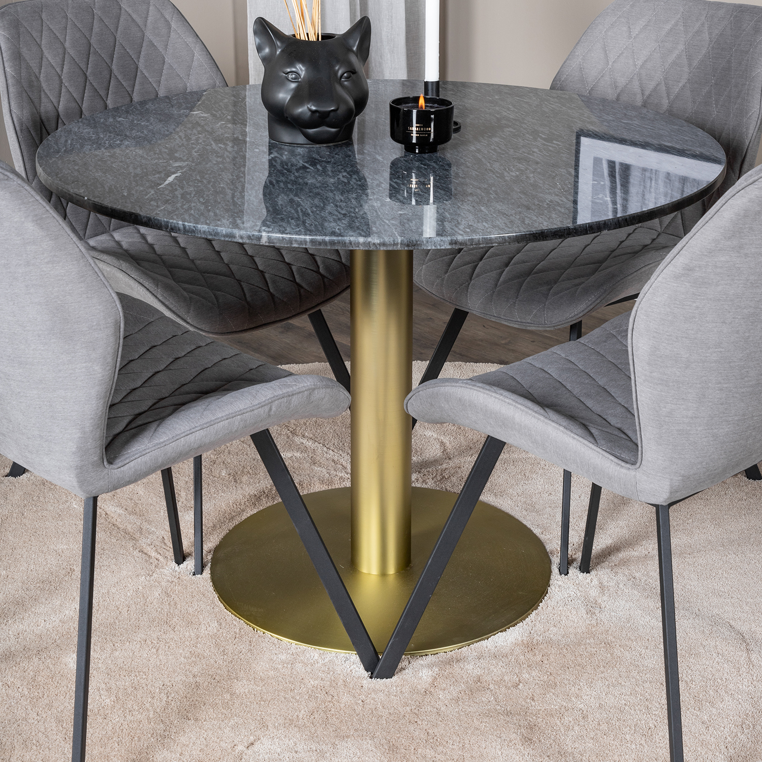 Spisegruppe Venture Home Estelle med 4 Geneva Stoler Polyester