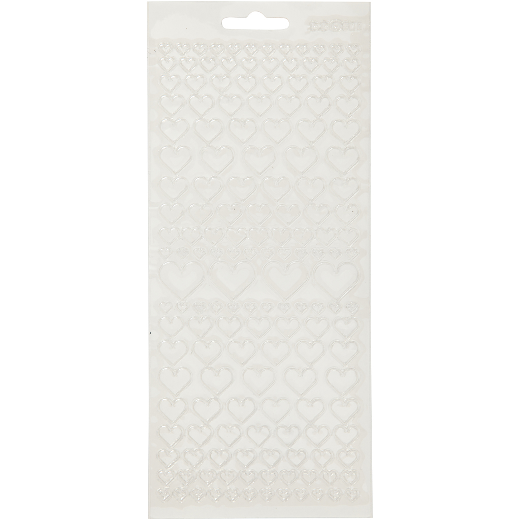 Stickers, transparent, hjärtan, 10x23 cm, 1 ark Transparent