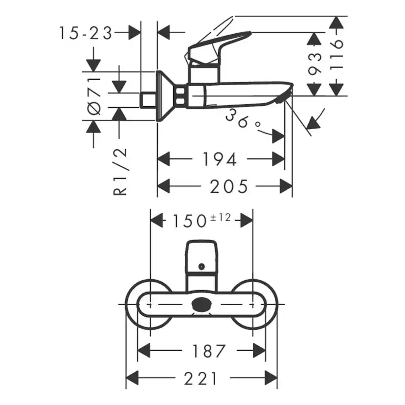 Servantbatteri Hansgrohe Logis for Veggmontering