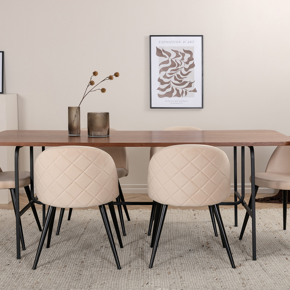 Uno Dining Table  - Black / Walnut Veneer+Velvet Stitches Ch Farge Beige Ask