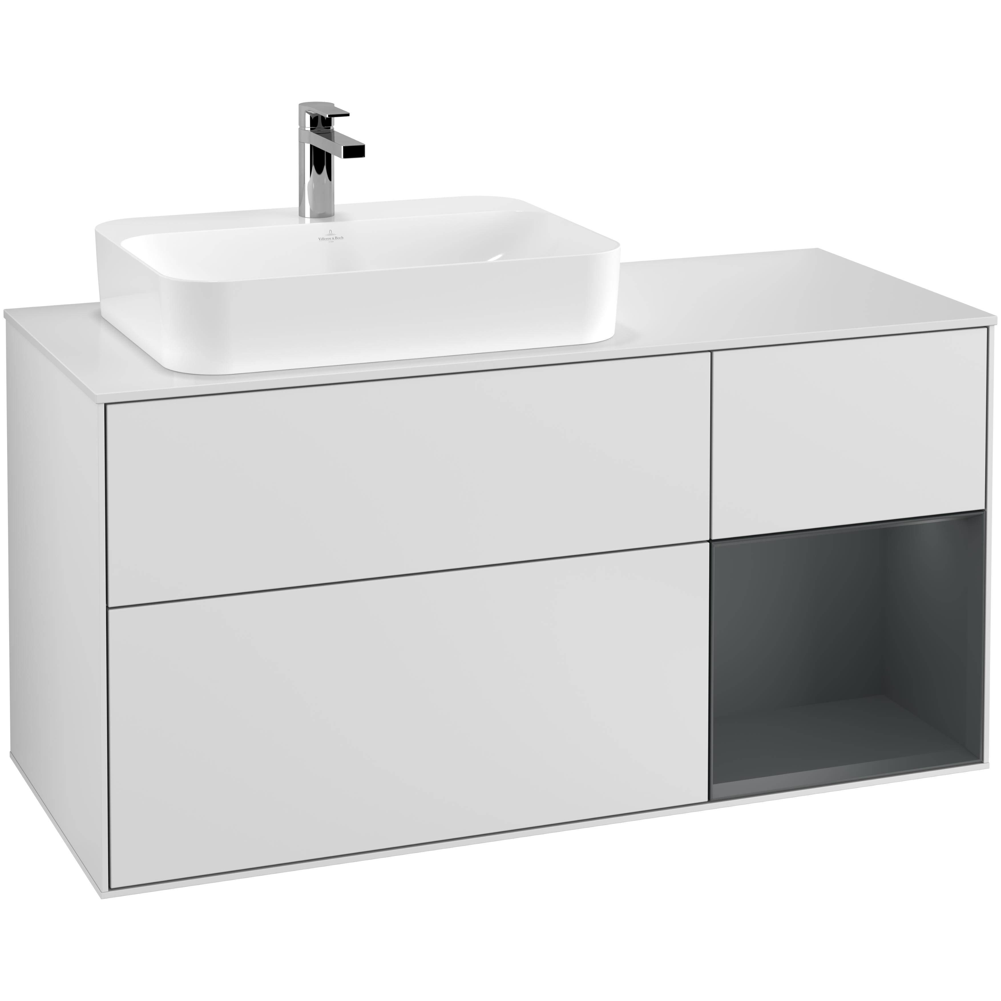 Tvättställsskåp Villeroy & Boch Finion med 3 Lådor Hylla och Bänkskiva för Ocentrerat Ytmonterat Tvättställ