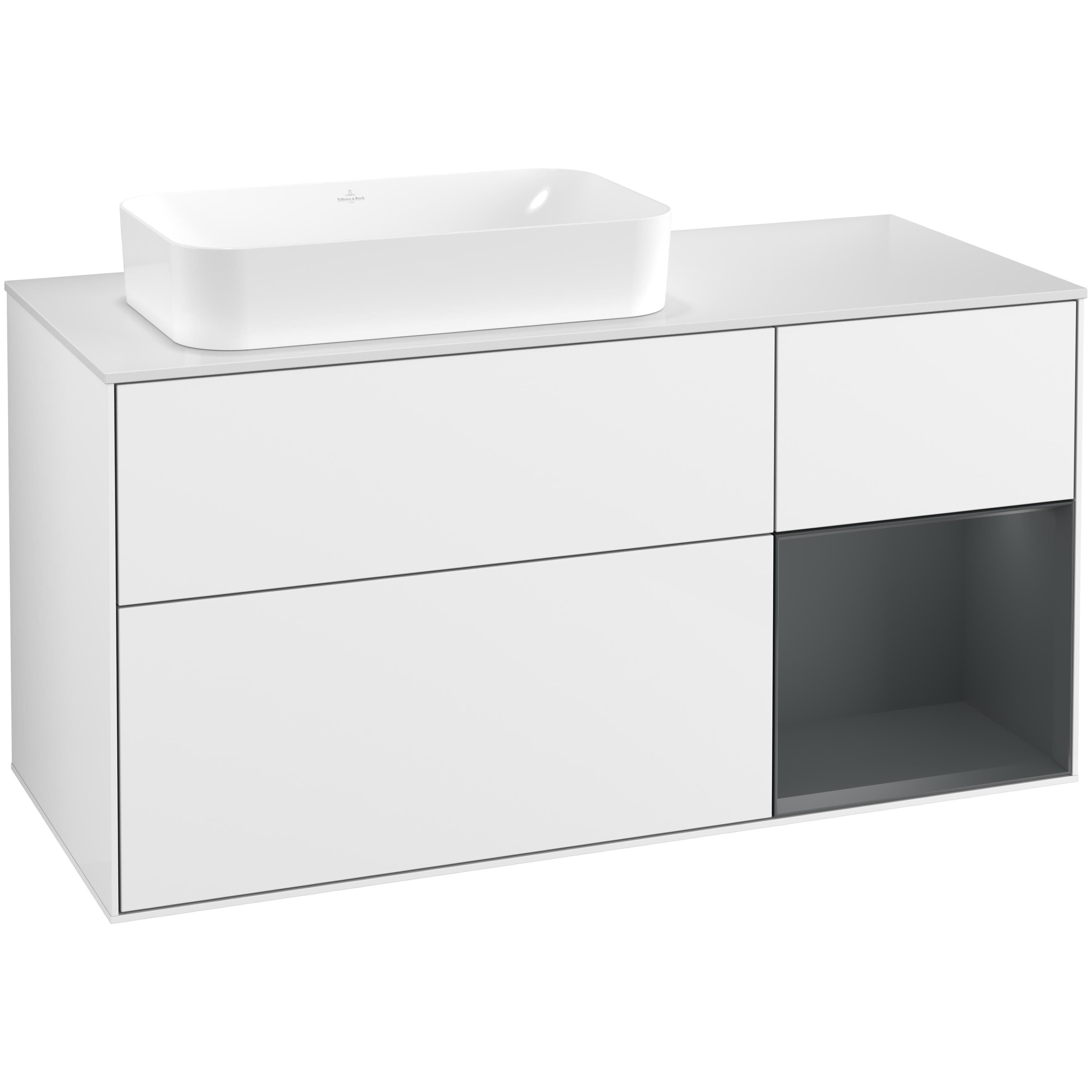 Tvättställsskåp Villeroy & Boch Finion med 3 Lådor Hylla och Bänkskiva för Ocentrerat Fristående Tvättställ