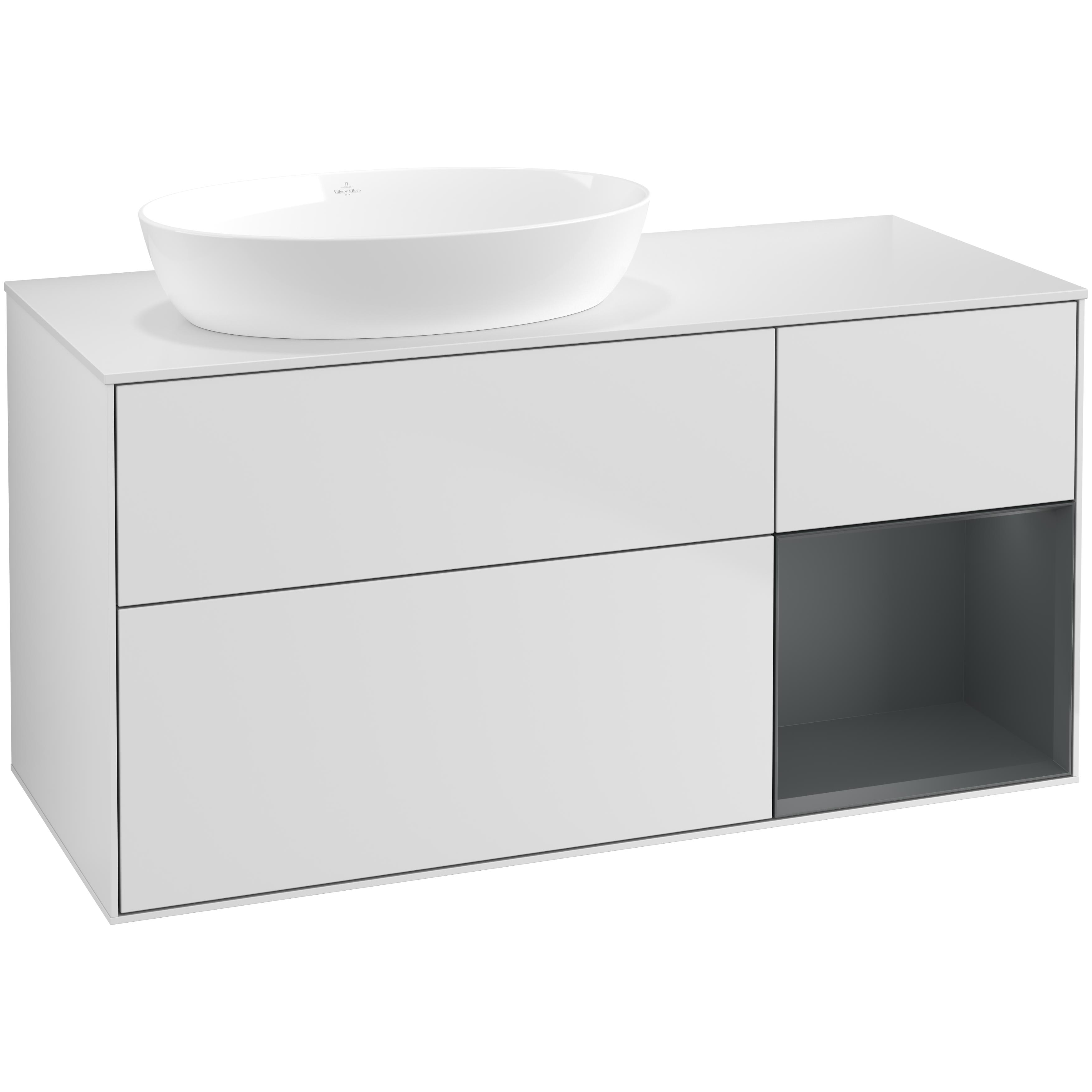 Tvättställsskåp Villeroy & Boch Finion med 3 Lådor Hylla och Bänkskiva för Ocentrerat Tvättställ från Artis & Collaro