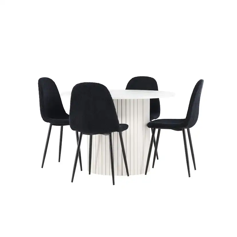 Spisegruppe Venture Home Härön Ø110 med 4 stk Polar Stoler Teddy