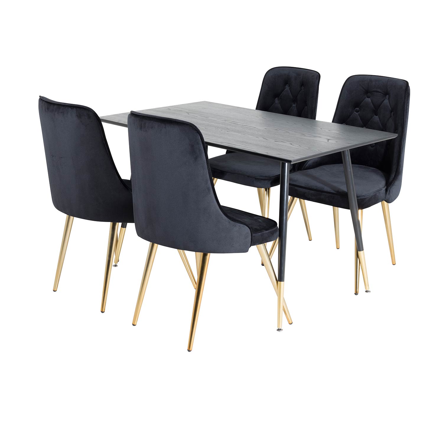 DippTable -Black Veneer +Velvet Chair -/Brass_4 Sort/Messing/Sort