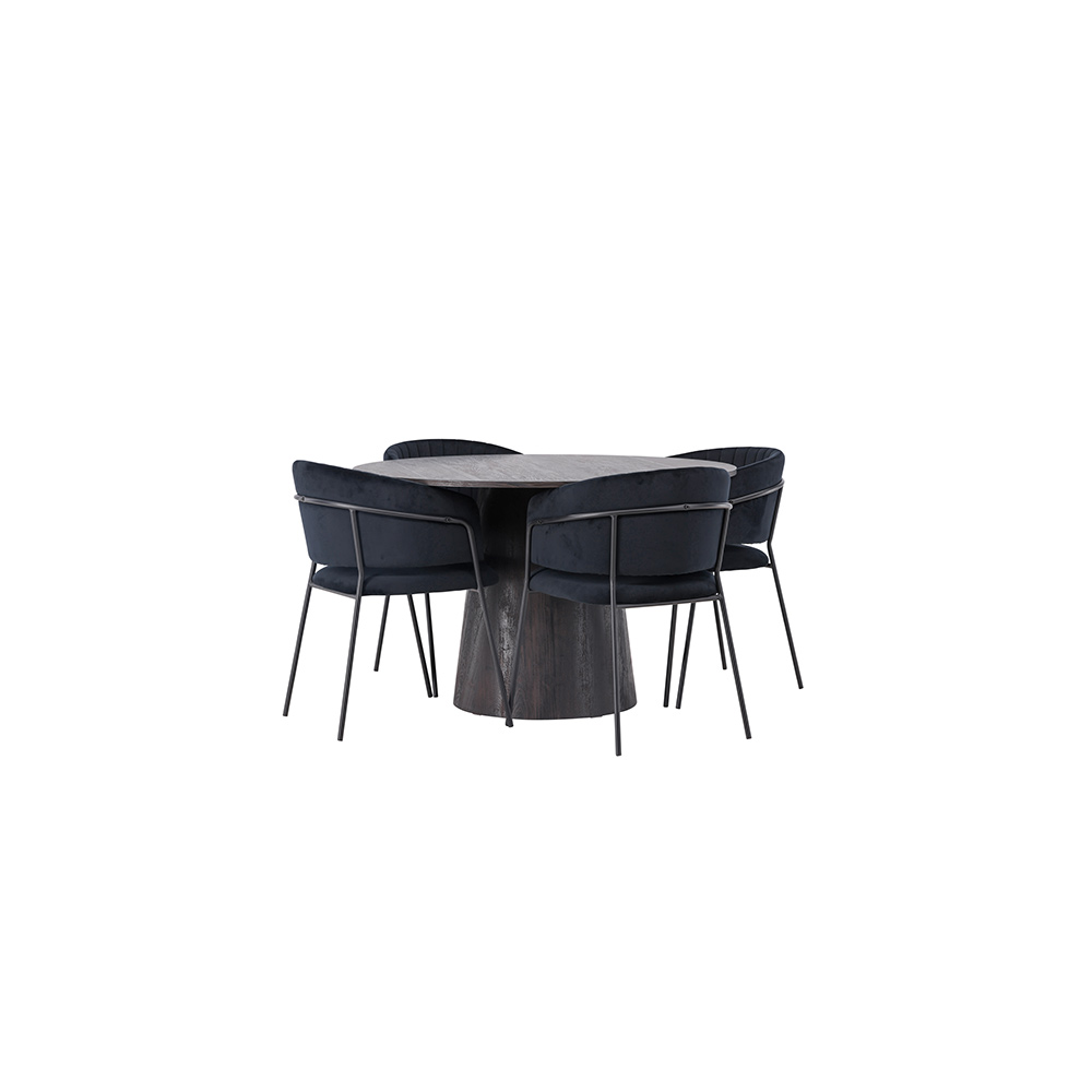 Spisegruppe Venture Home Lanzo Ø120 cm med 4 stk Selma Stoler