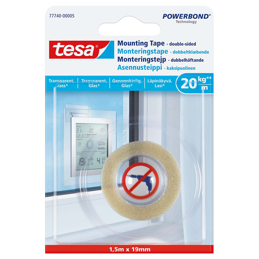 Monteringstape Tesa Transparent 1,5M x 19 mm 20 kg