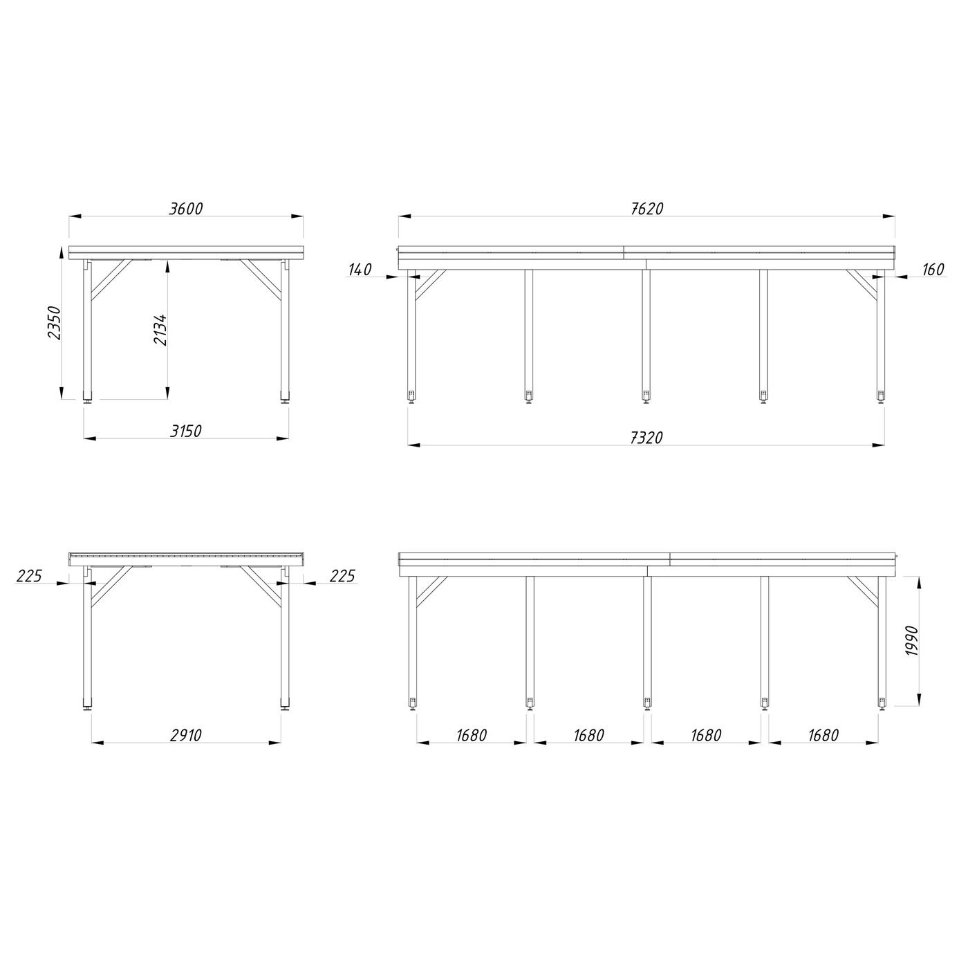 Carport Karl 23,1 m2 Ubehandlet tre