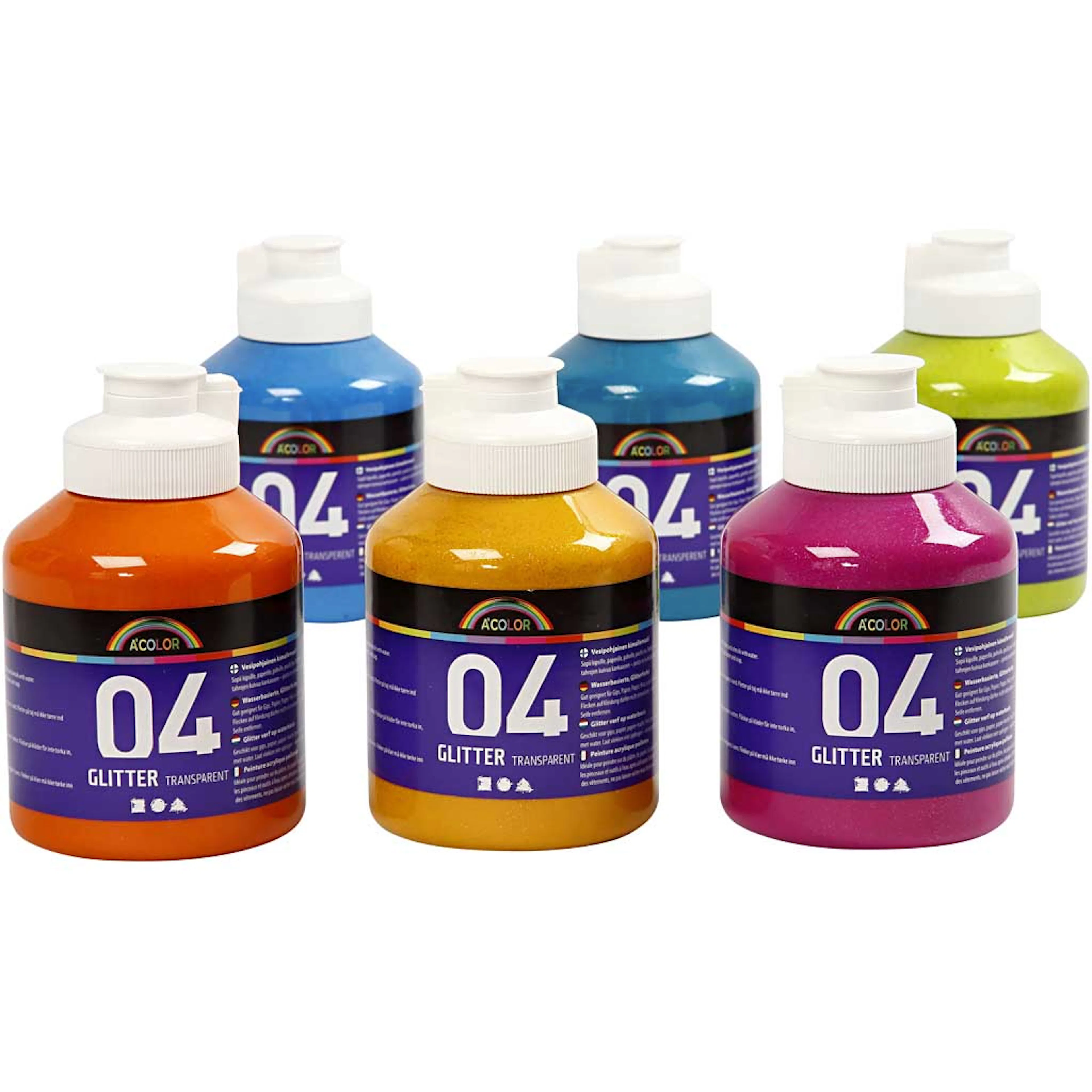 Glitterfarge Creativ Company Ass Farger Nr 04 6x500 ml/1 Pk