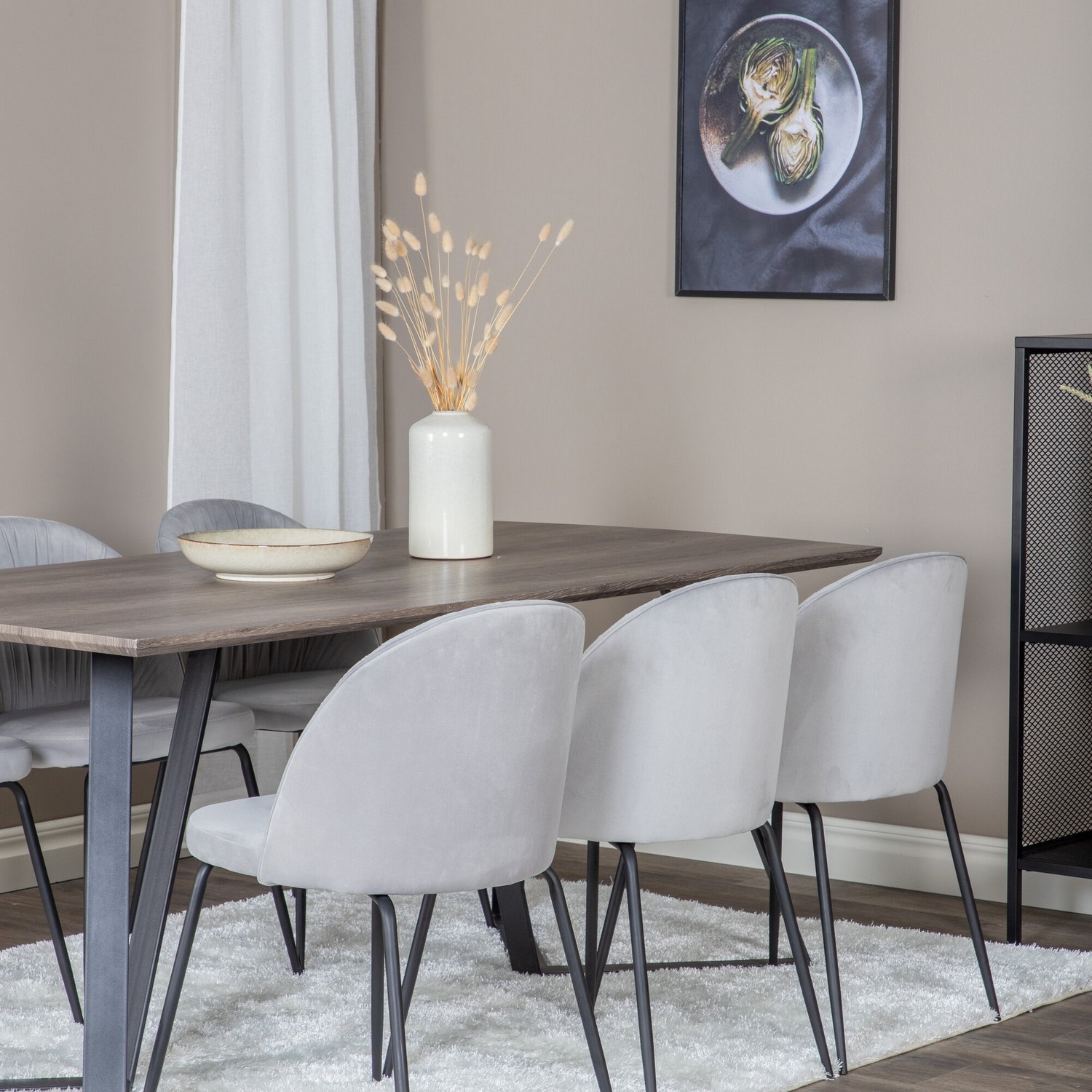 Spisegruppe Venture Home Madde med 6 Wrigley Stoler Fløyel