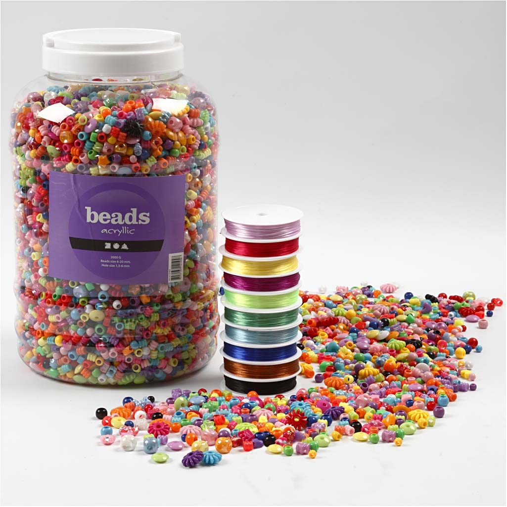 Perler og Smykkeelastikk Creativ Company Str 6-20 mm Hullstr 1,5-6 mm,1 Pk