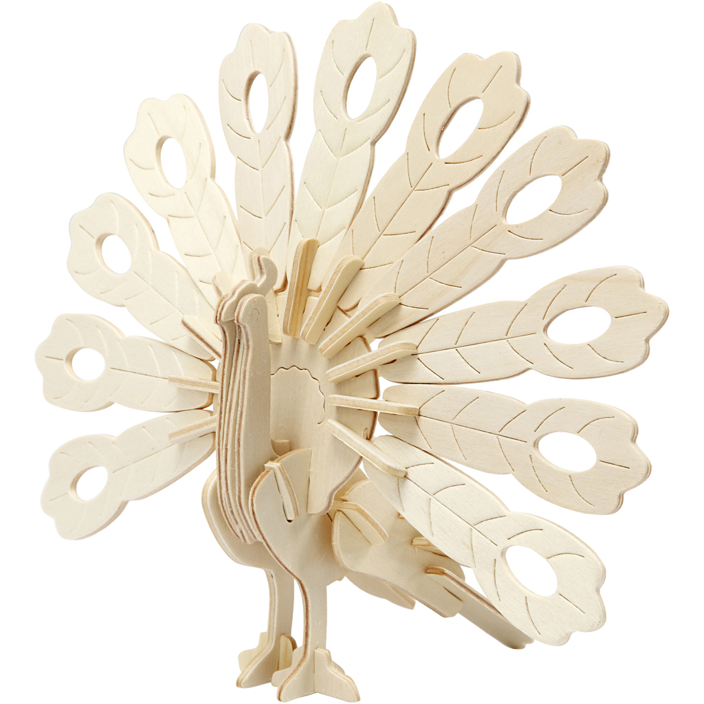 Konstruksjonsfigur Creativ Company 3D Påfugl Str 10x20 5x17,5 cm 1 stk
