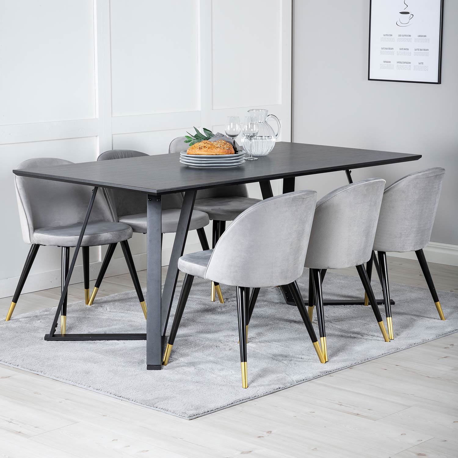 Spisegruppe Venture Home Madde med 6 Valentina Stoler Fløyel