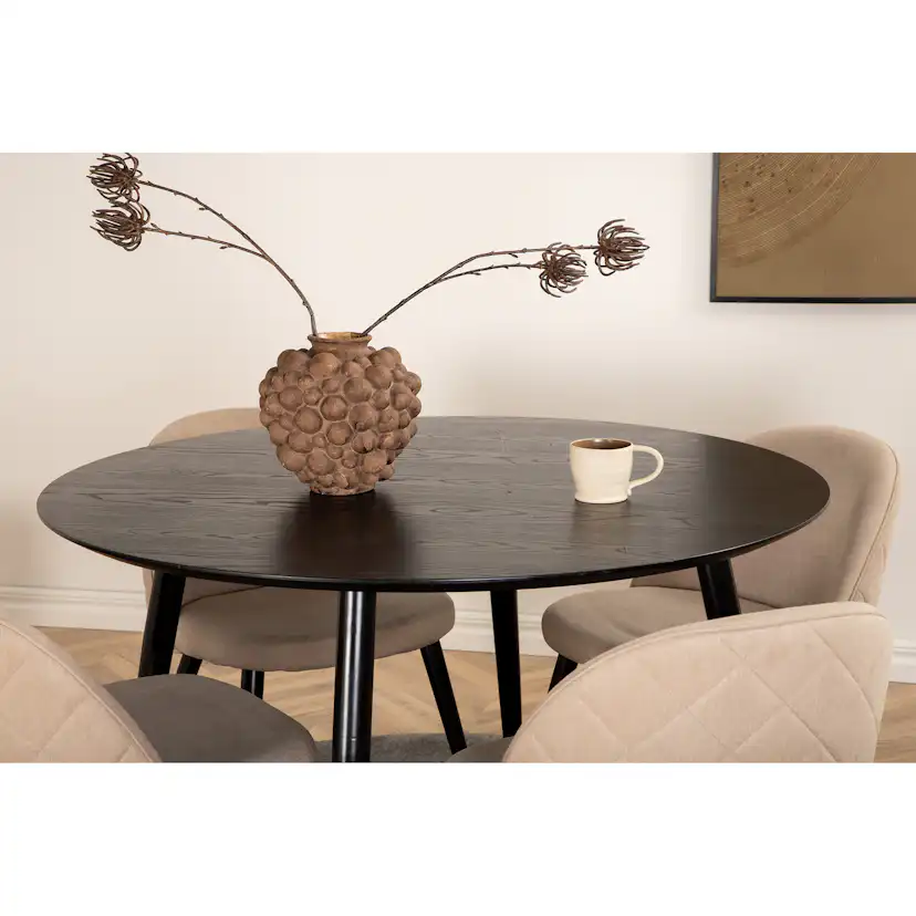 Spisegruppe Venture Home Dipp Ø115 cm med 4 Velvet Stitches Stoler